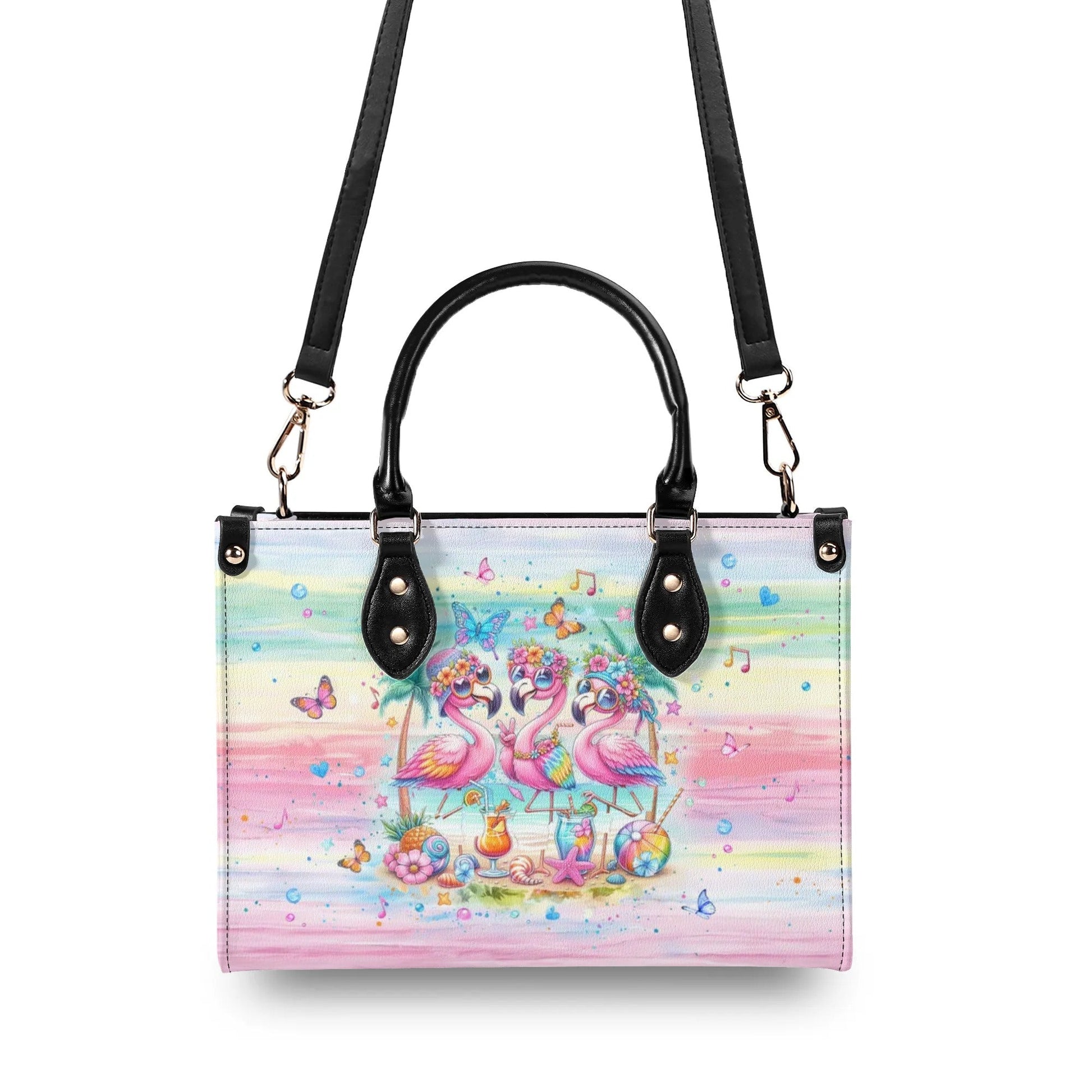 Bigcrowns DON'T WORRY BEACH HAPPY FLAMINGO LEATHER HANDBAG T2507243