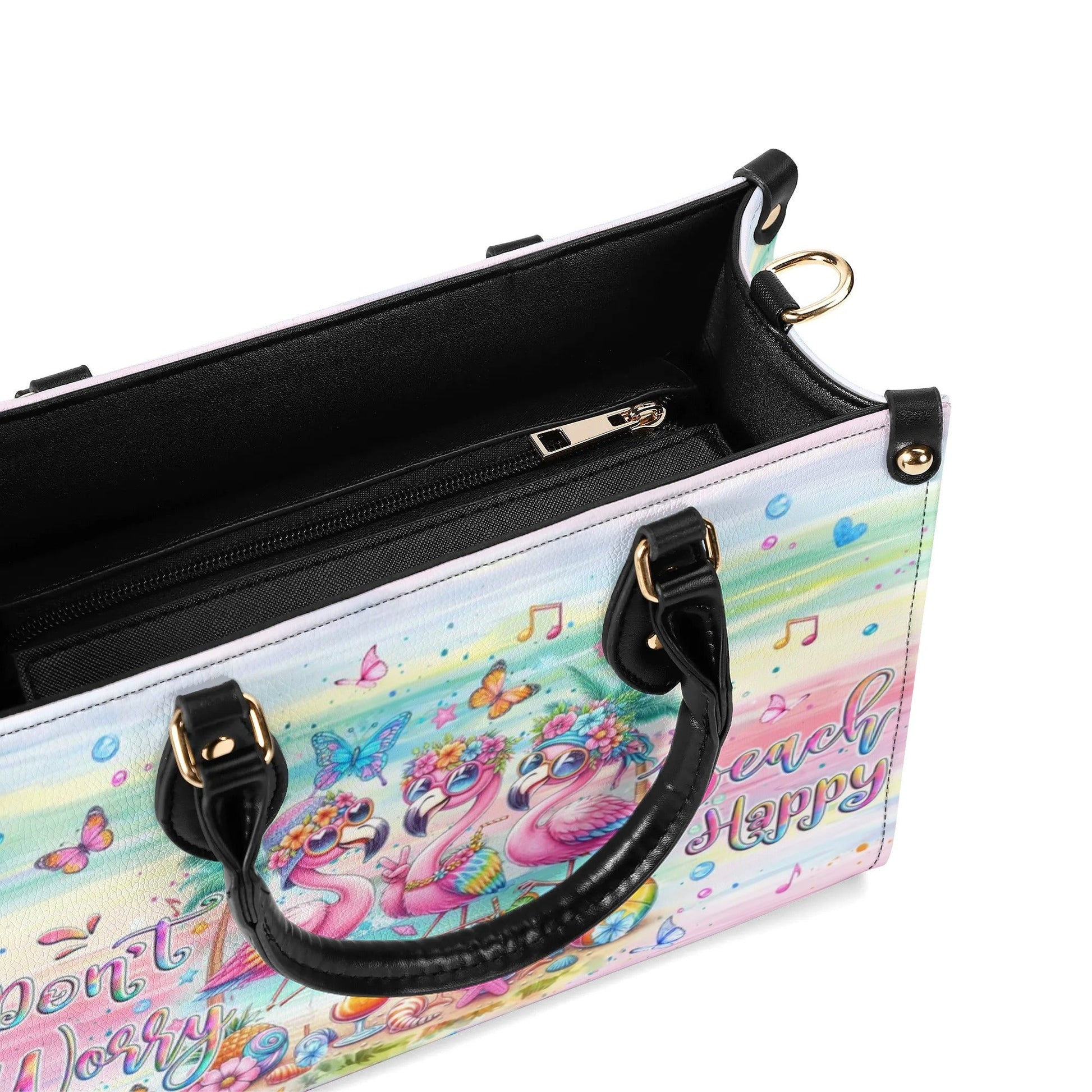 Bigcrowns DON'T WORRY BEACH HAPPY FLAMINGO LEATHER HANDBAG T2507243