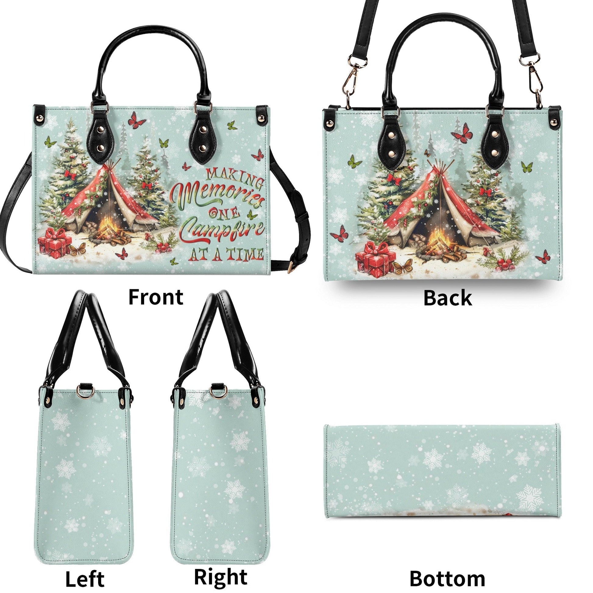 Bigcrowns MAKING MEMORIES ONE CAMPFIRE CHRISTMAS LEATHER HANDBAG N2510244