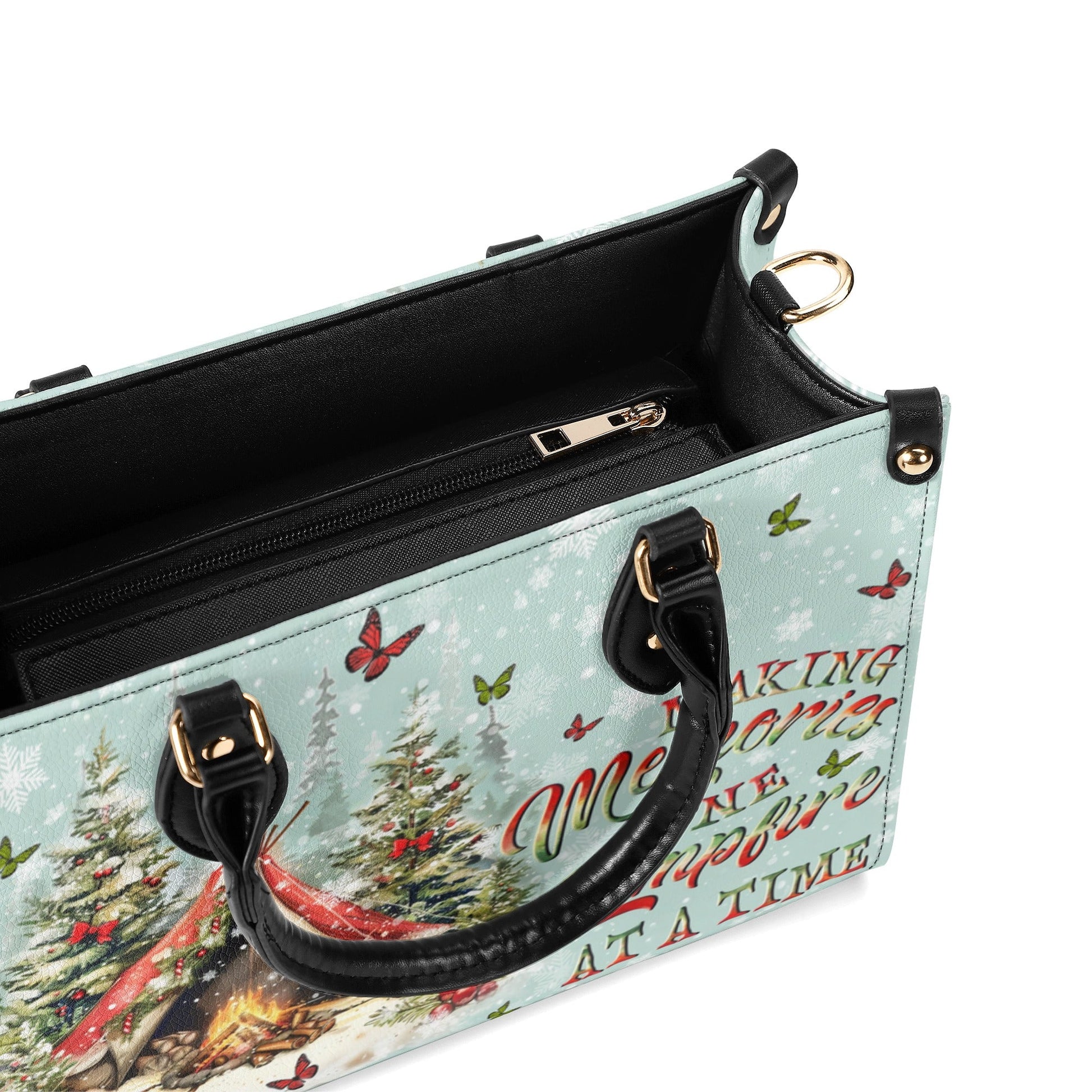 Bigcrowns MAKING MEMORIES ONE CAMPFIRE CHRISTMAS LEATHER HANDBAG N2510244