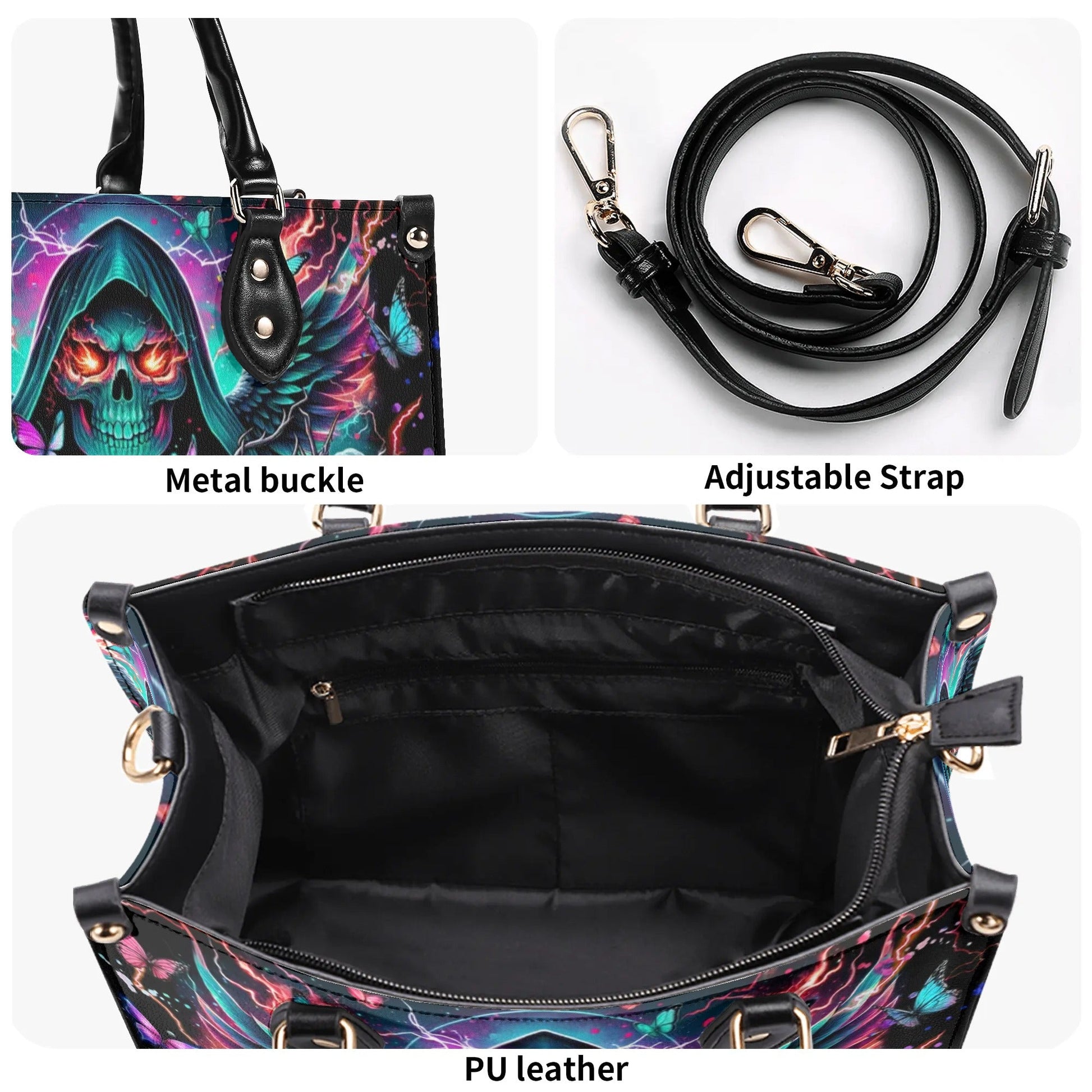 REAPER SKULL WINGS LEATHER HANDBAG - TLNZ1806245