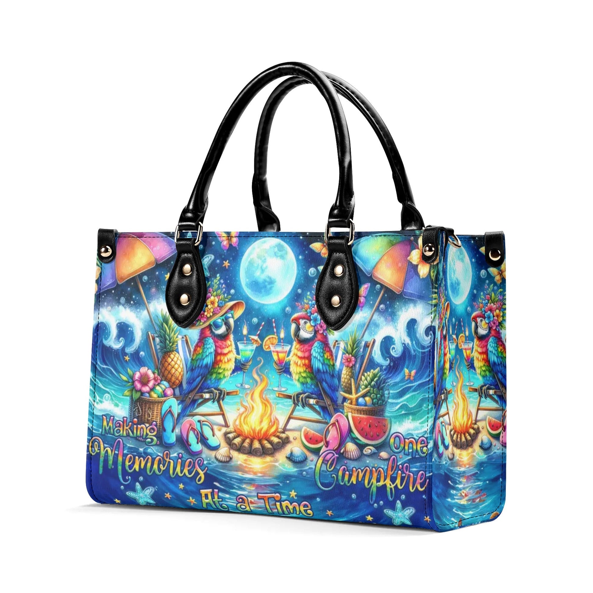 Bigcrowns MAKING MEMORIES ONE CAMPFIRE AT A TIME PARROT LEATHER HANDBAG Z0406245