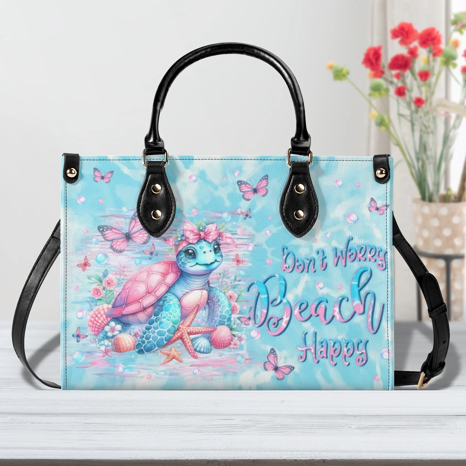 Bigcrowns DON'T WORRY BEACH HAPPY TURTLE LEATHER HANDBAG N2607244