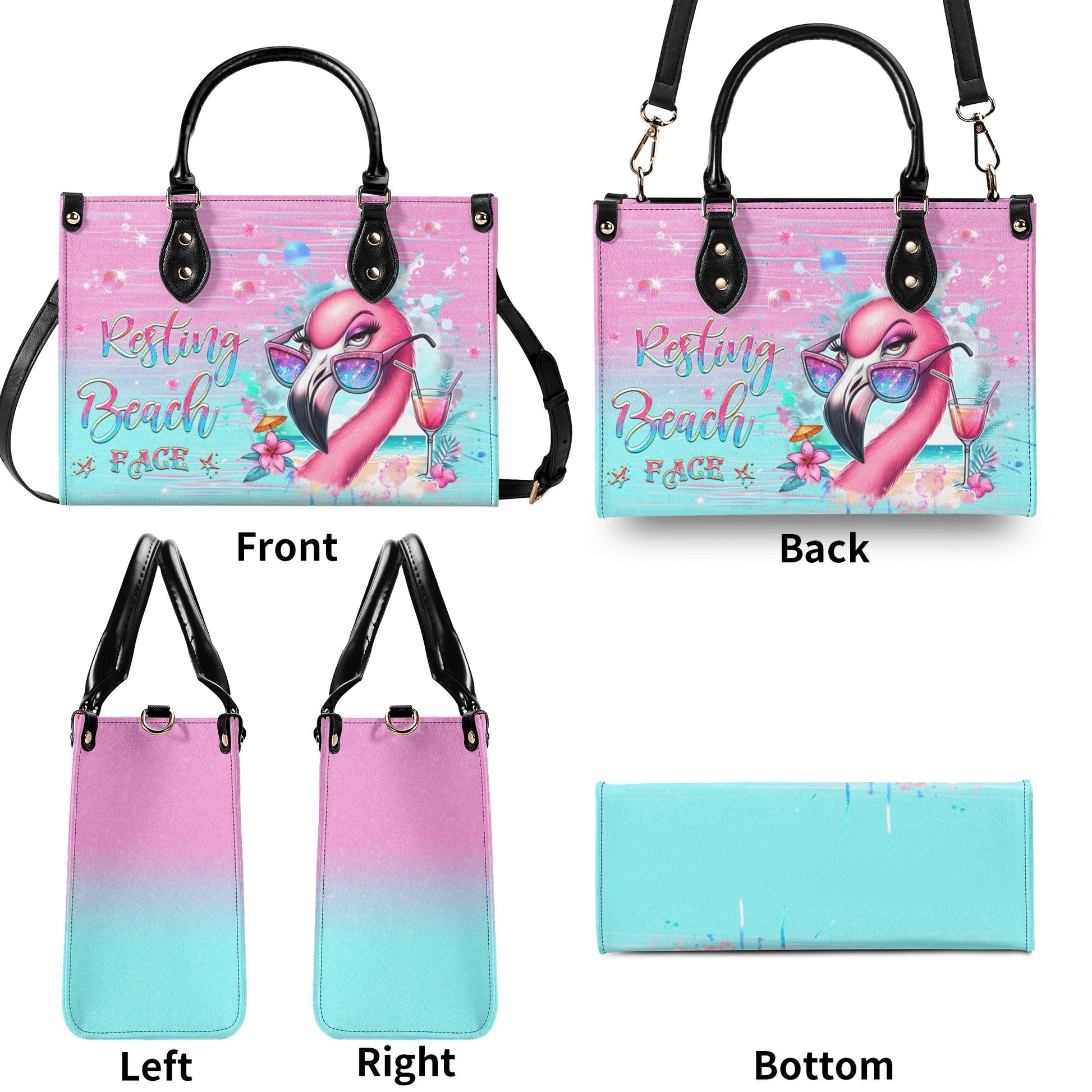 Bigcrowns RESTING BEACH FACE FLAMINGO LEATHER HANDBAG G0312244