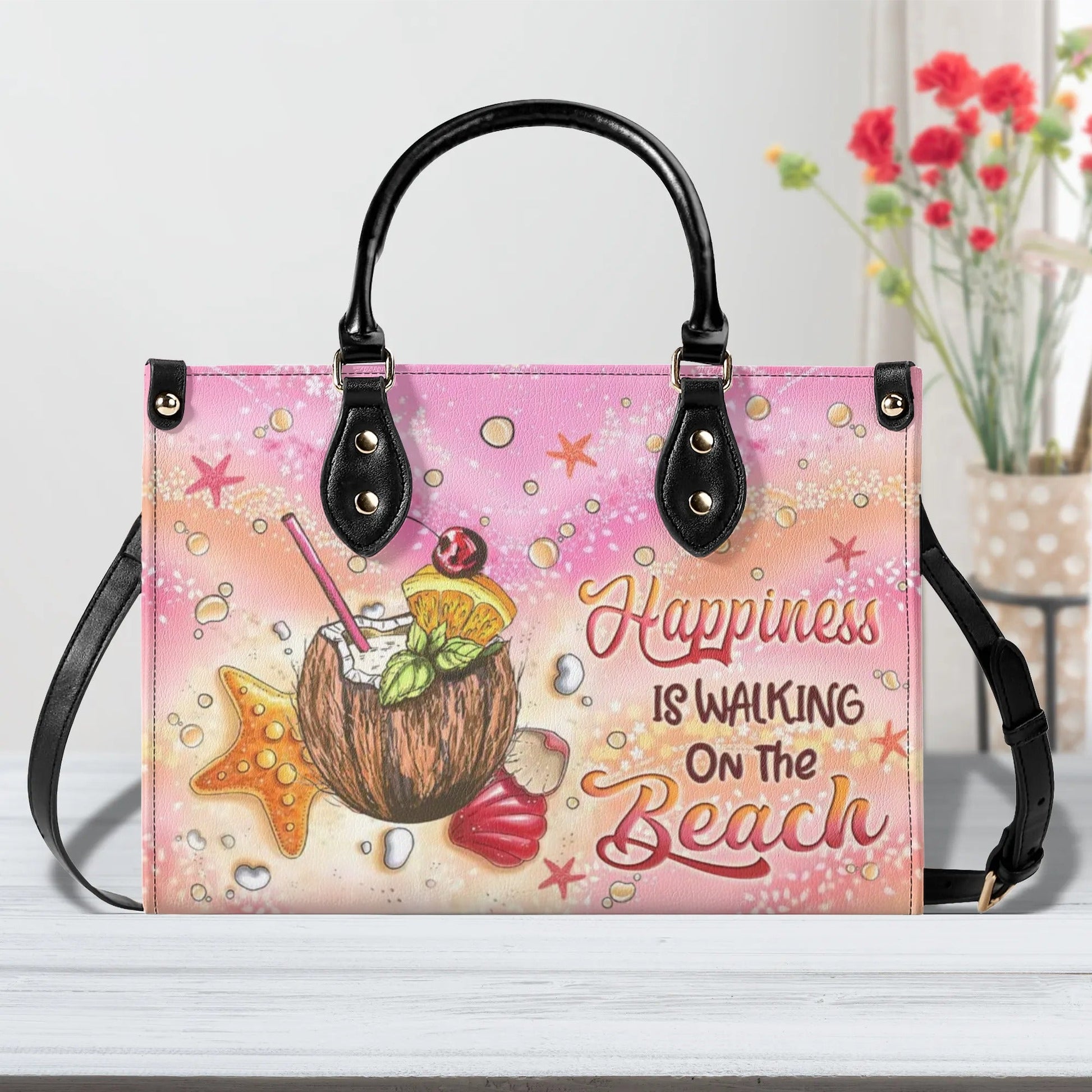 Bigcrowns HAPPINESS IS WALKING ON THE BEACH LEATHER HANDBAG N2108244