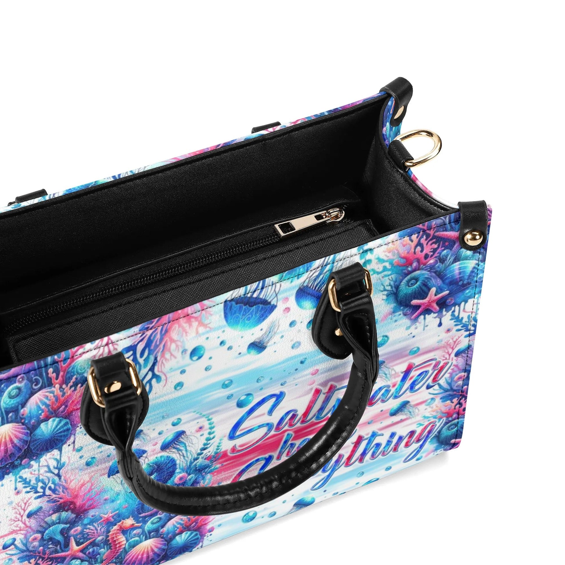 Bigcrowns SALTWATER HEALS EVERYTHING UNDERSEA LEATHER HANDBAG T1906245