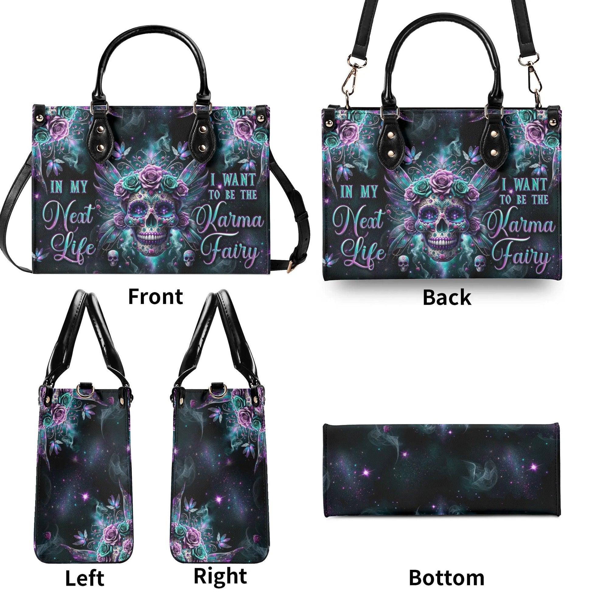 KARMA FAIRY SPARKLE SKULL LEATHER HANDBAG - TLPQ0107244