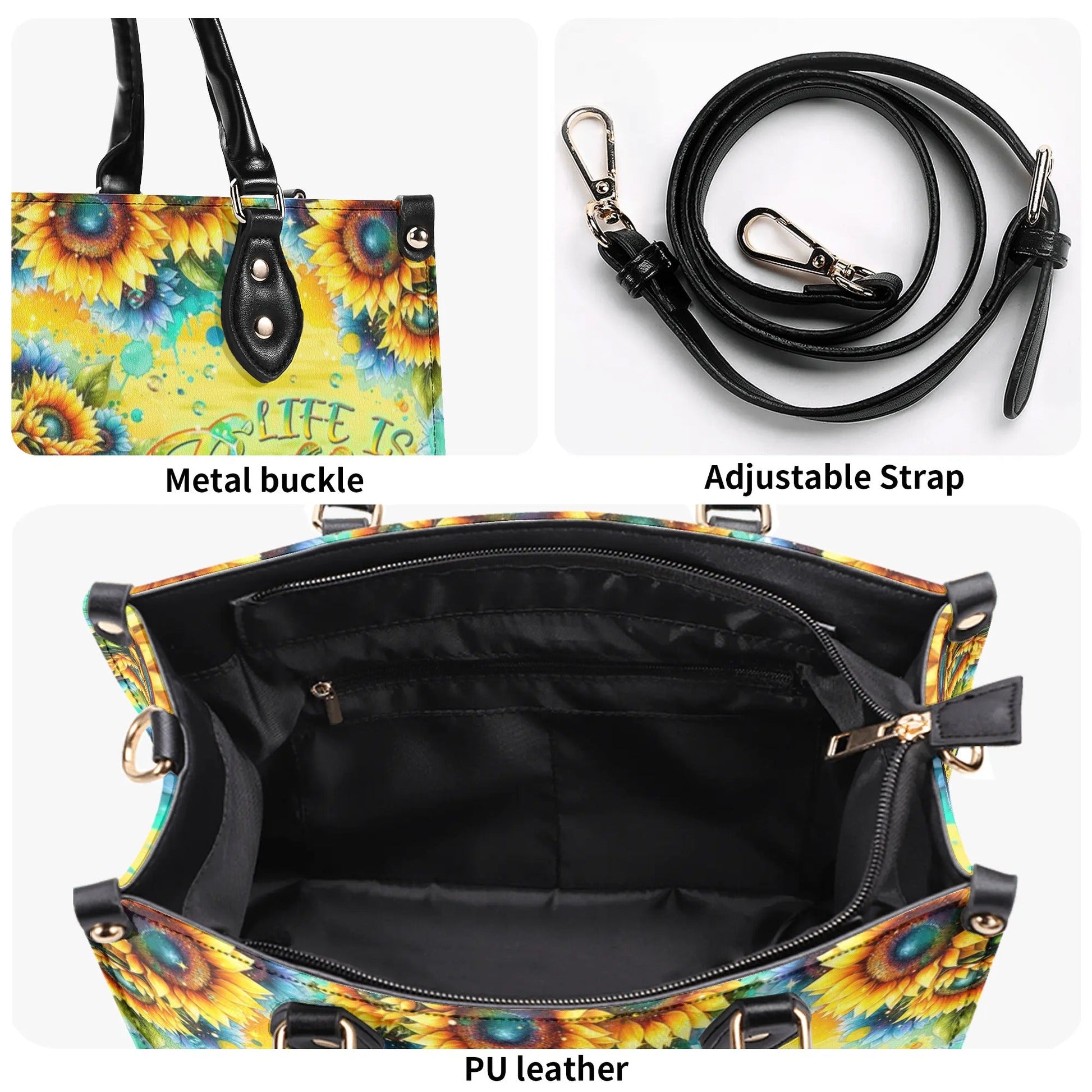 Bigcrowns LIFE IS BETTER WITH TURTLE SUNFLOWER LEATHER HANDBAG T2108244