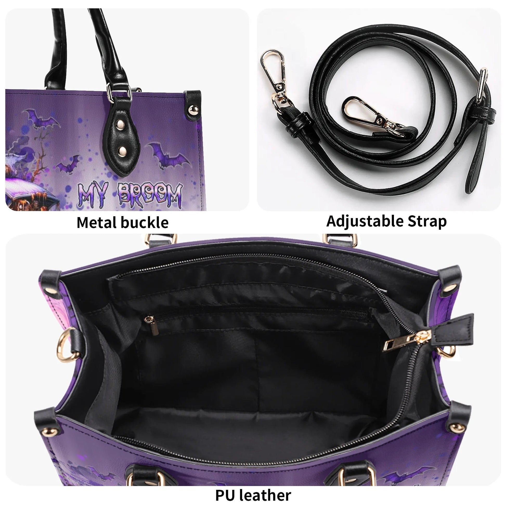 Bigcrowns MY BROOM BROKE CAMPING HALLOWEEN LEATHER HANDBAG N1109244