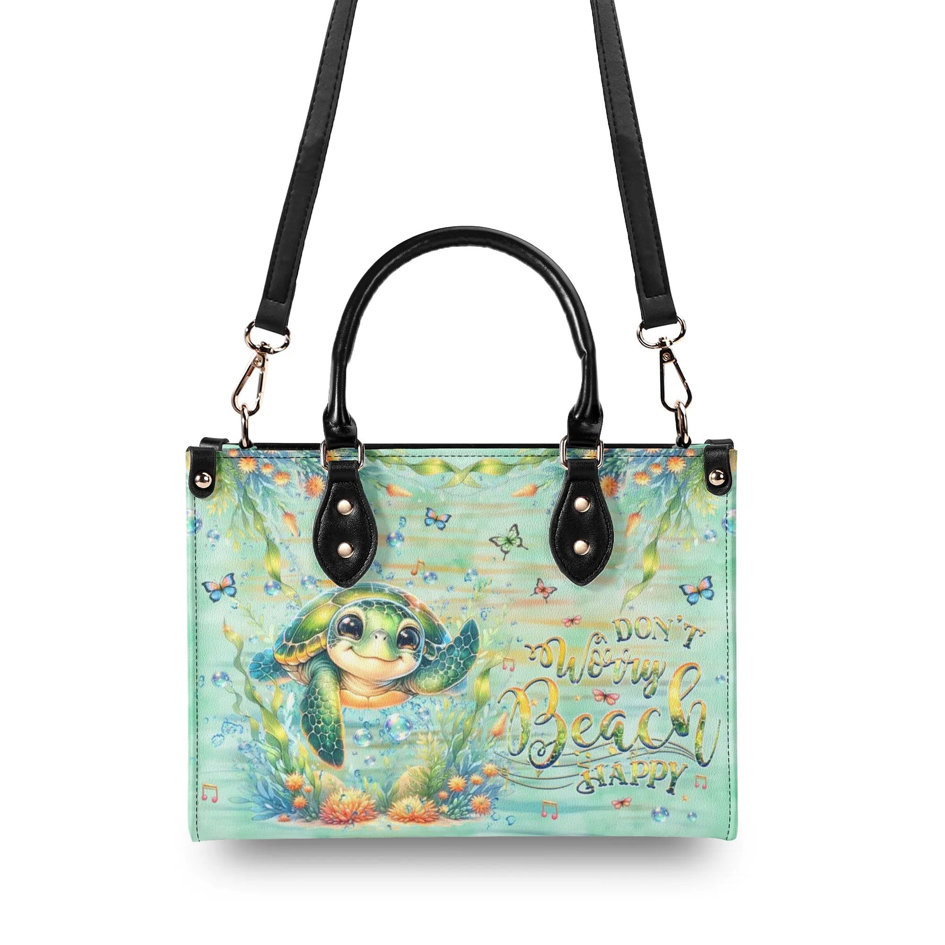 Bigcrowns DON'T WORRY BEACH HAPPY TURTLE LEATHER HANDBAG G2308241