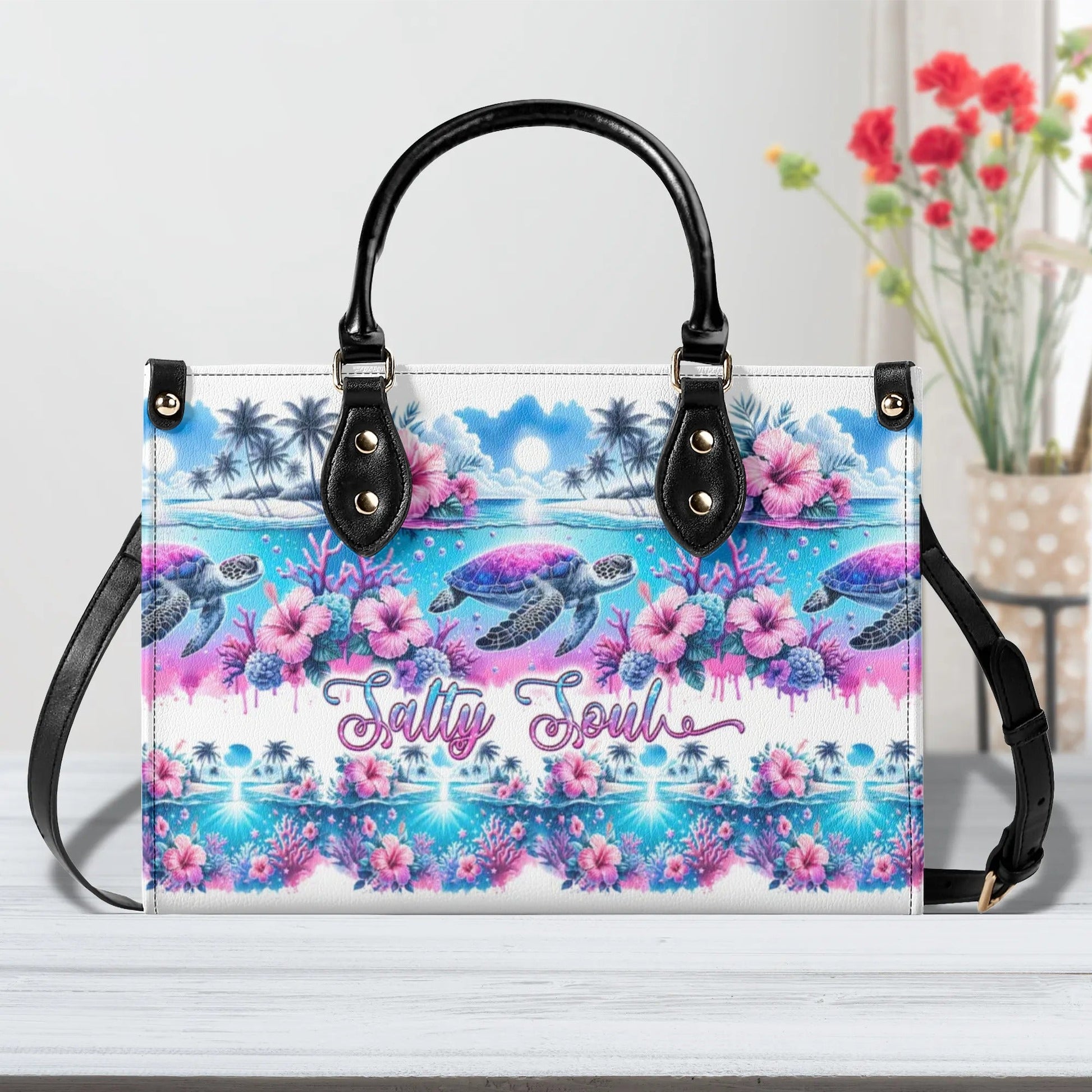 Bigcrowns SALTY SOUL FLOWER TURTLE LEATHER HANDBAG TLPQ1607241