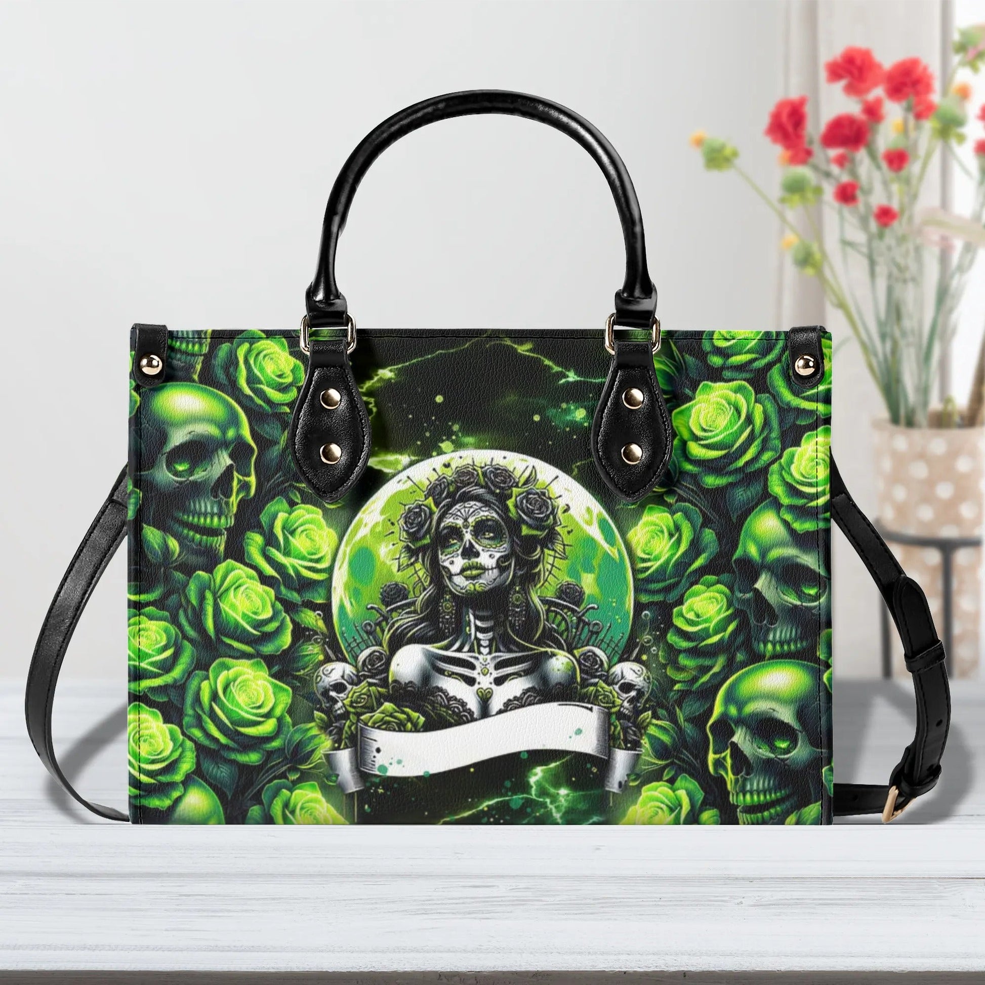 SUGAR SKULL ROSE LEATHER HANDBAG - TLNT3105244