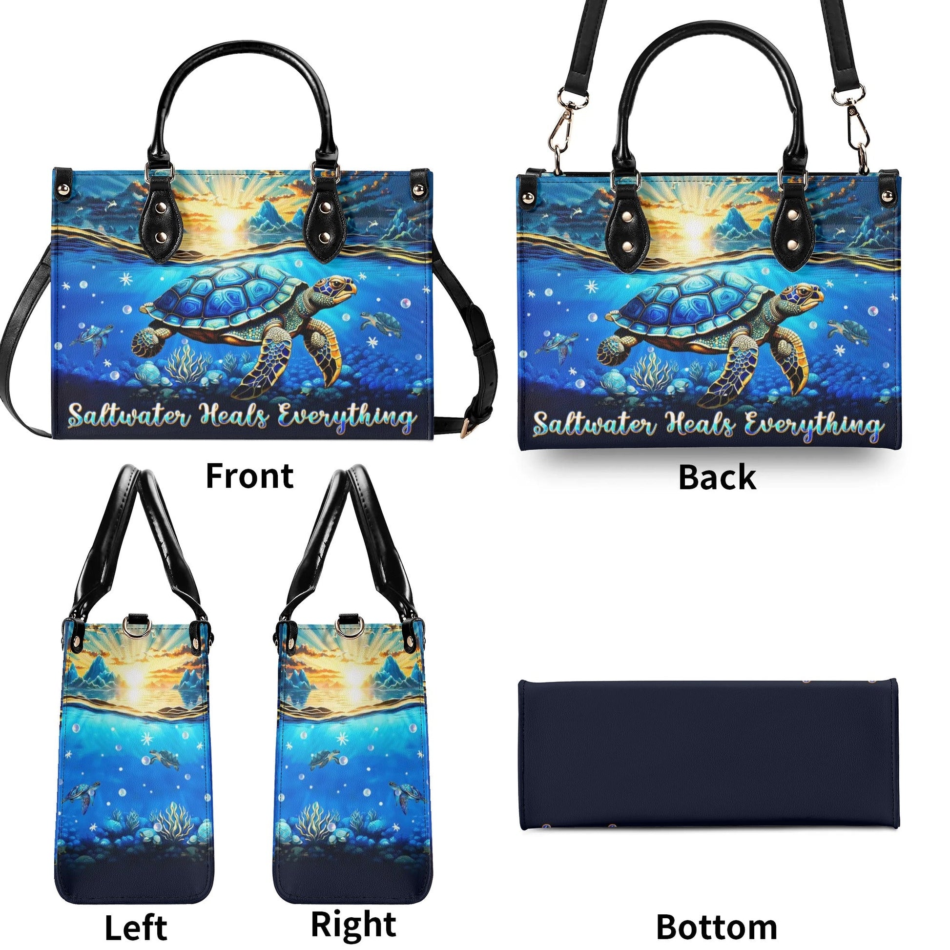 Bigcrowns SALTWATER HEALS EVERYTHING TURTLE LEATHER HANDBAG TLPQ0810244