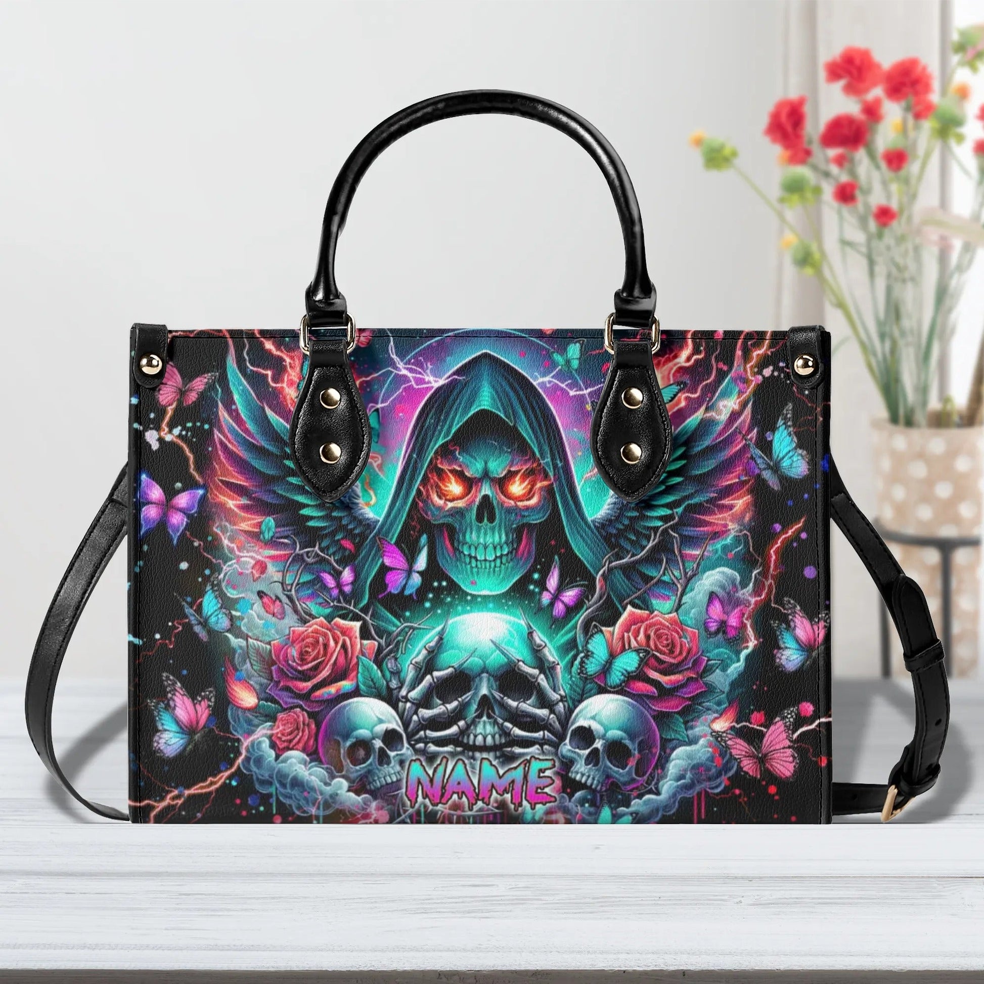 REAPER SKULL WINGS LEATHER HANDBAG - TLNZ1806245