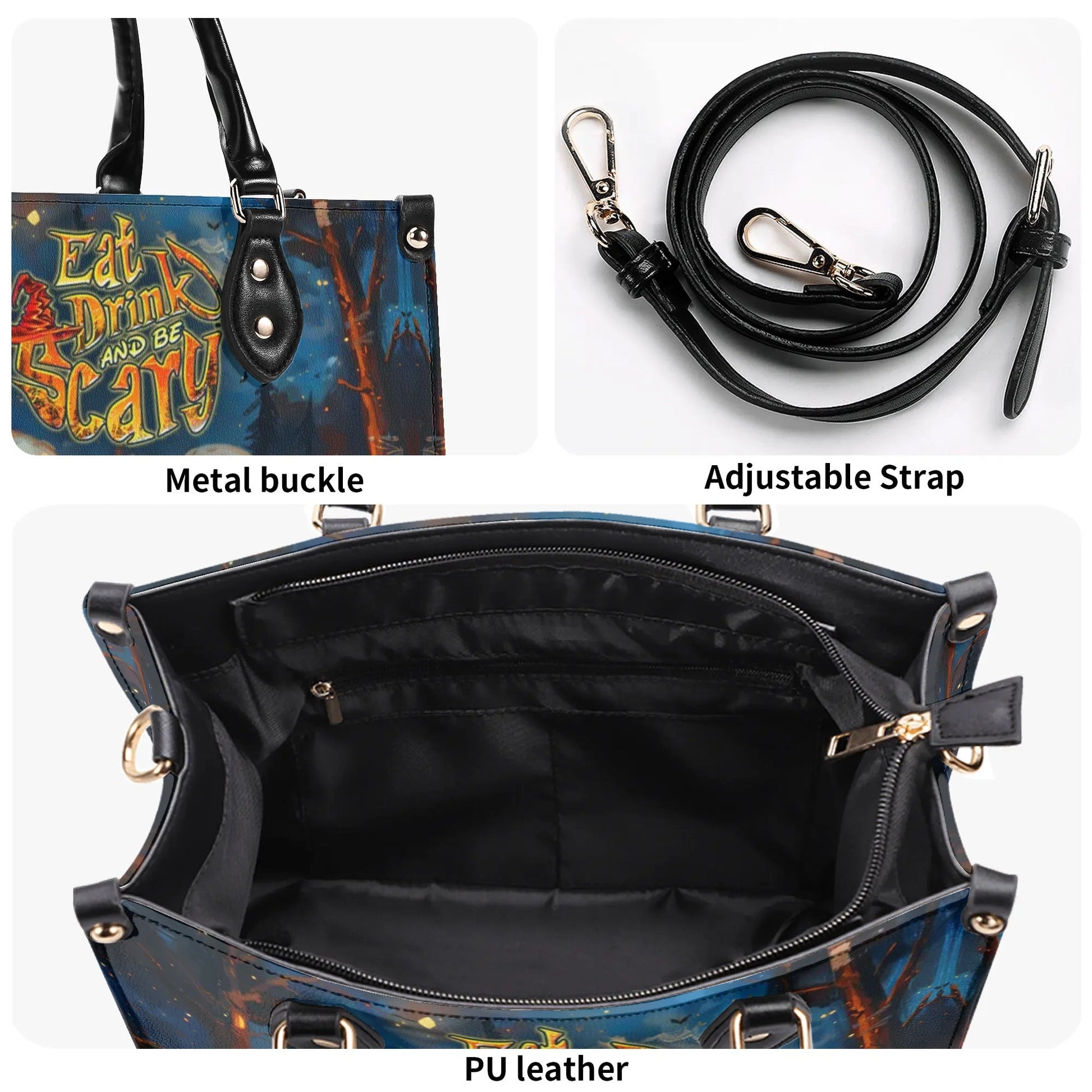 Bigcrowns EAT DRINK AND BE SCARY HALLOWEEN LEATHER HANDBAG YHDU2008244