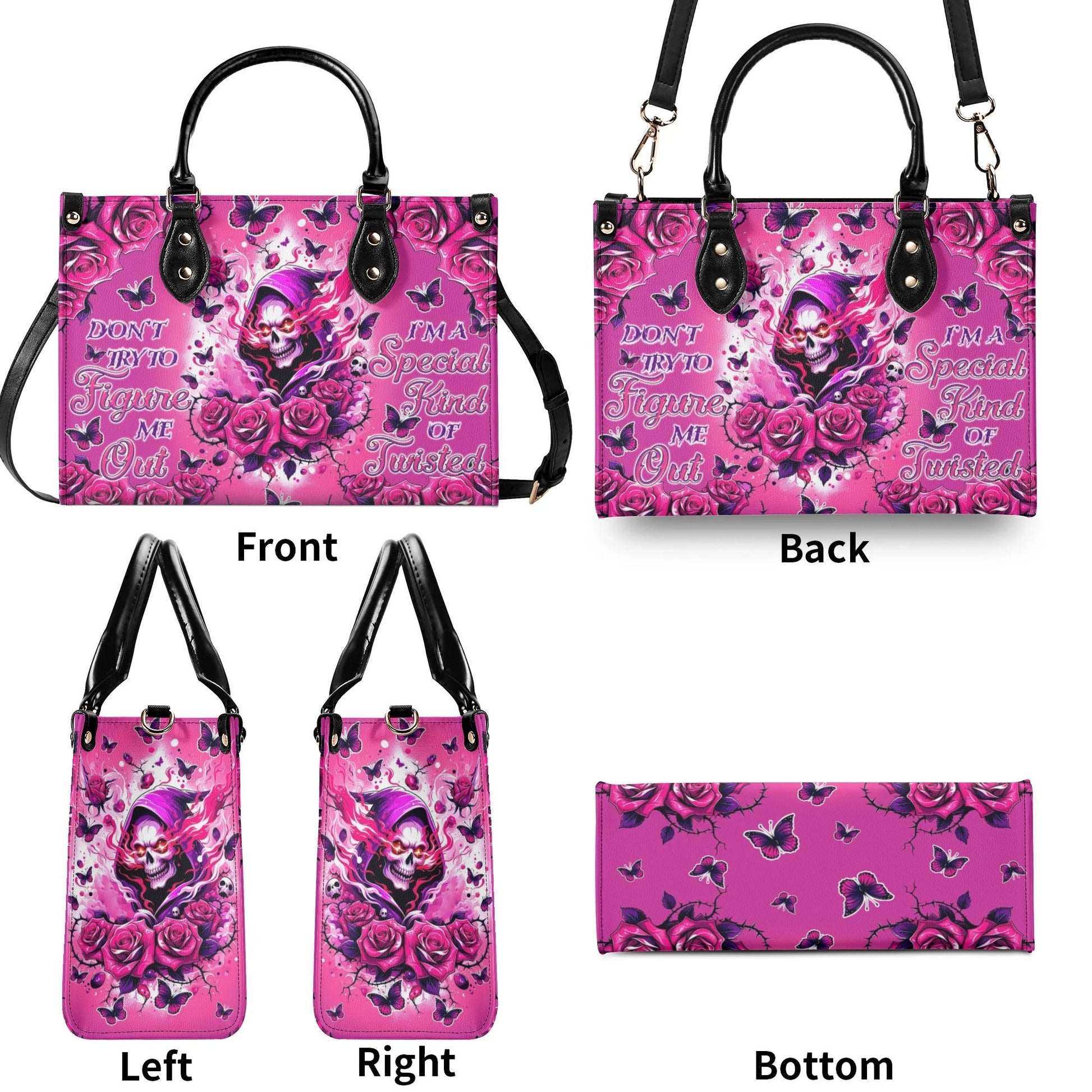 DON'T TRY TO FIGURE ME OUT SKULL REAPER ROSE LEATHER HANDBAG - TLTR3007245