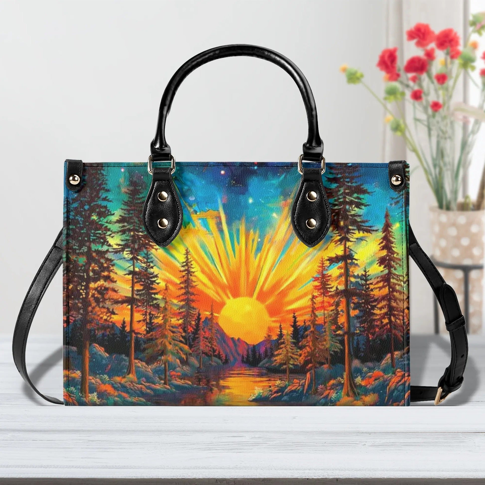 Bigcrowns BEAUTIFUL SUN SCENE LEATHER HANDBAG N1009243