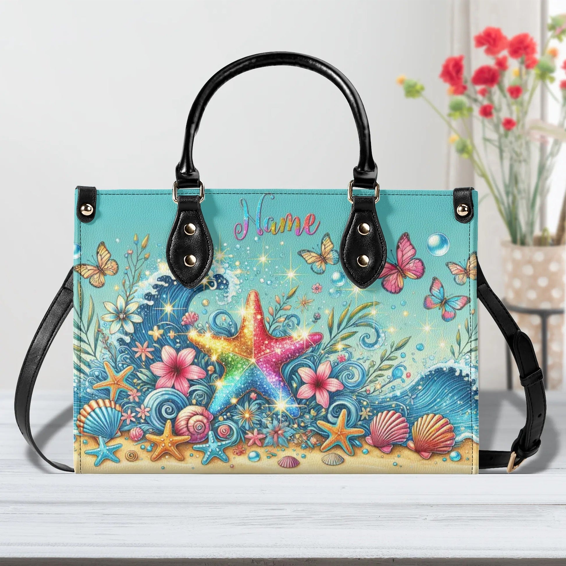 Bigcrowns STARFISH FLORAL WAVES LEATHER HANDBAG T0307244