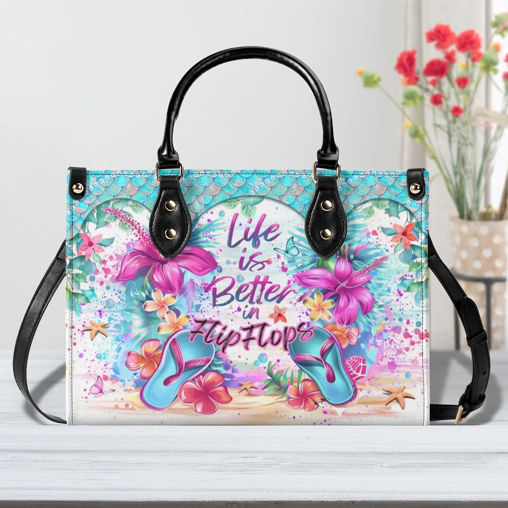 Bigcrowns LIFE IS BETTER IN FLIP FLOPS LEATHER HANDBAG T2606244