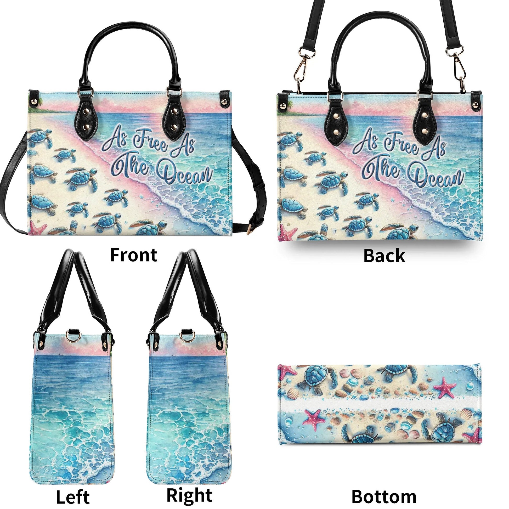 Bigcrowns AS FREE AS THE OCEAN TURTLE LEATHER HANDBAG W2908243