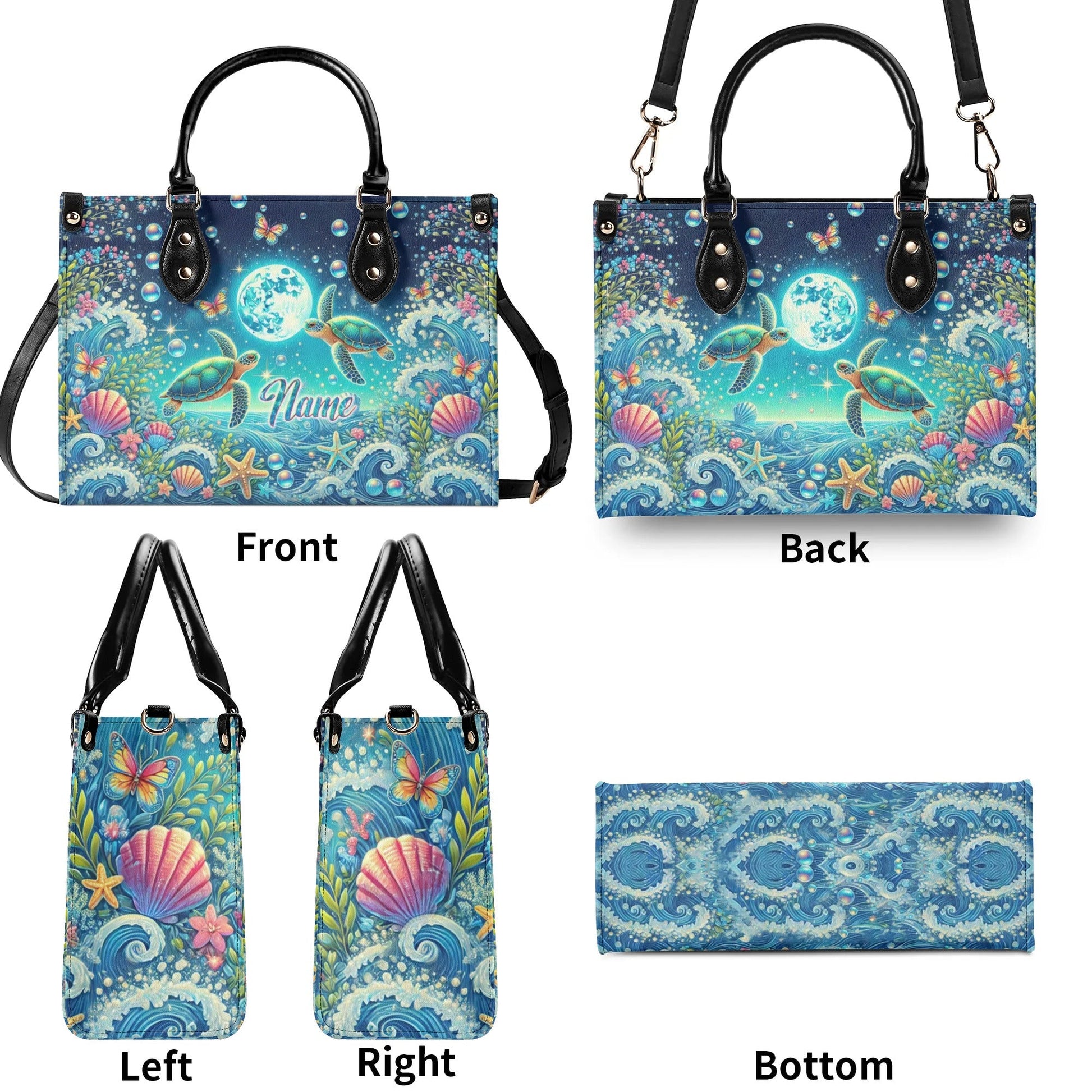 Bigcrowns SEA TURTLE MOON LEATHER HANDBAG T2606245