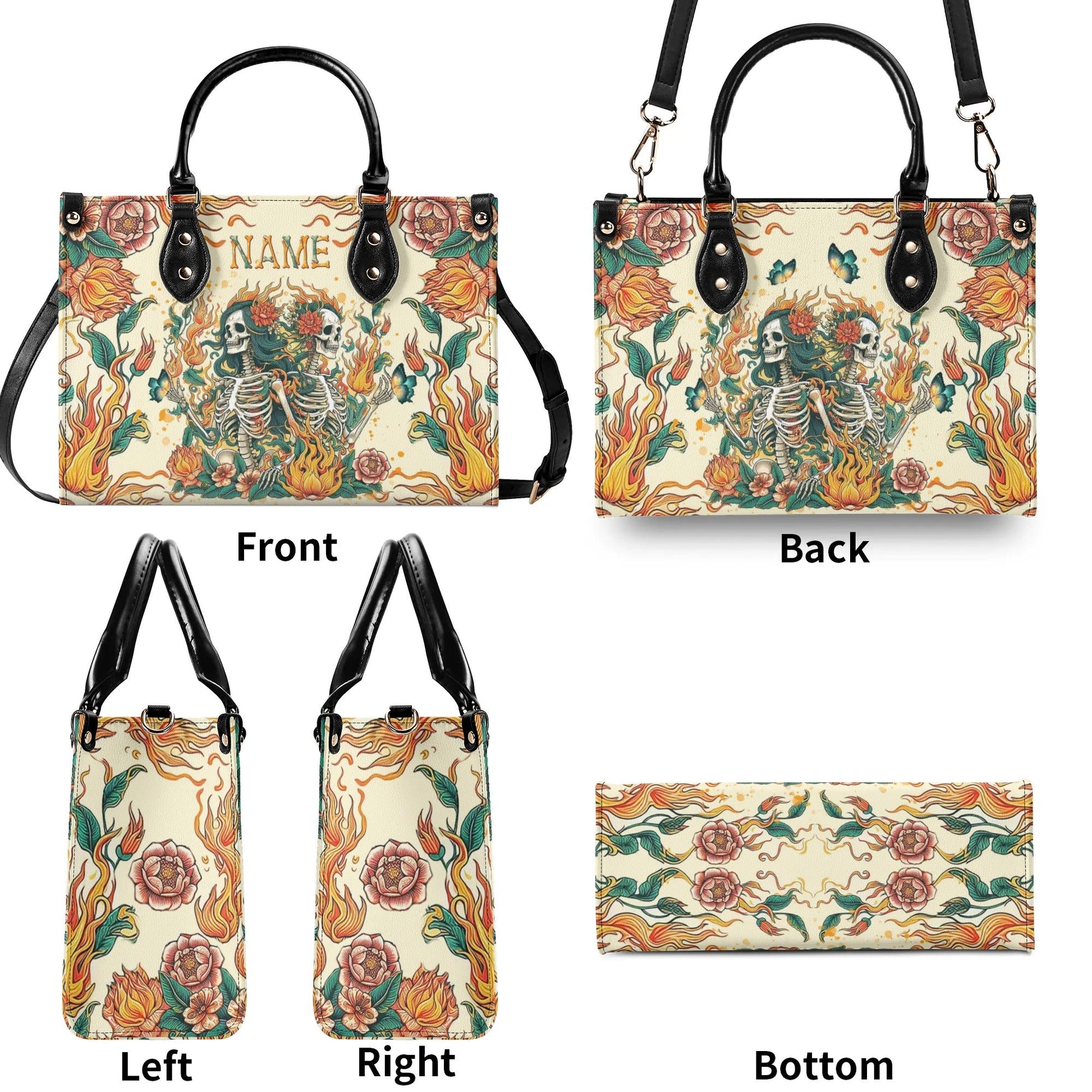 SKELETON FIRE ART LEATHER HANDBAG - TLNT1207243