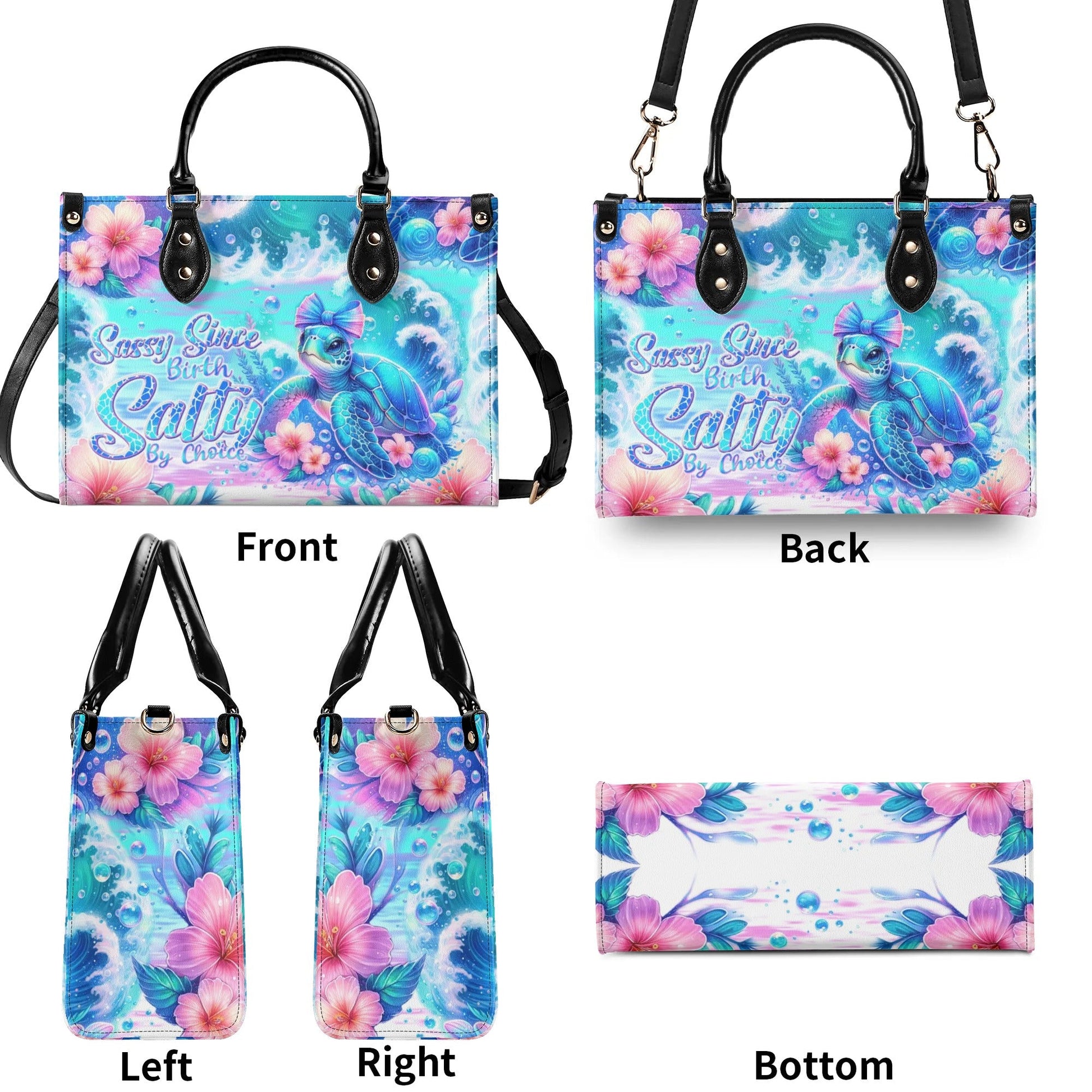 Bigcrowns SASSY SINCE BIRTH SALTY BY CHOICE TURTLE LEATHER HANDBAG T1408244