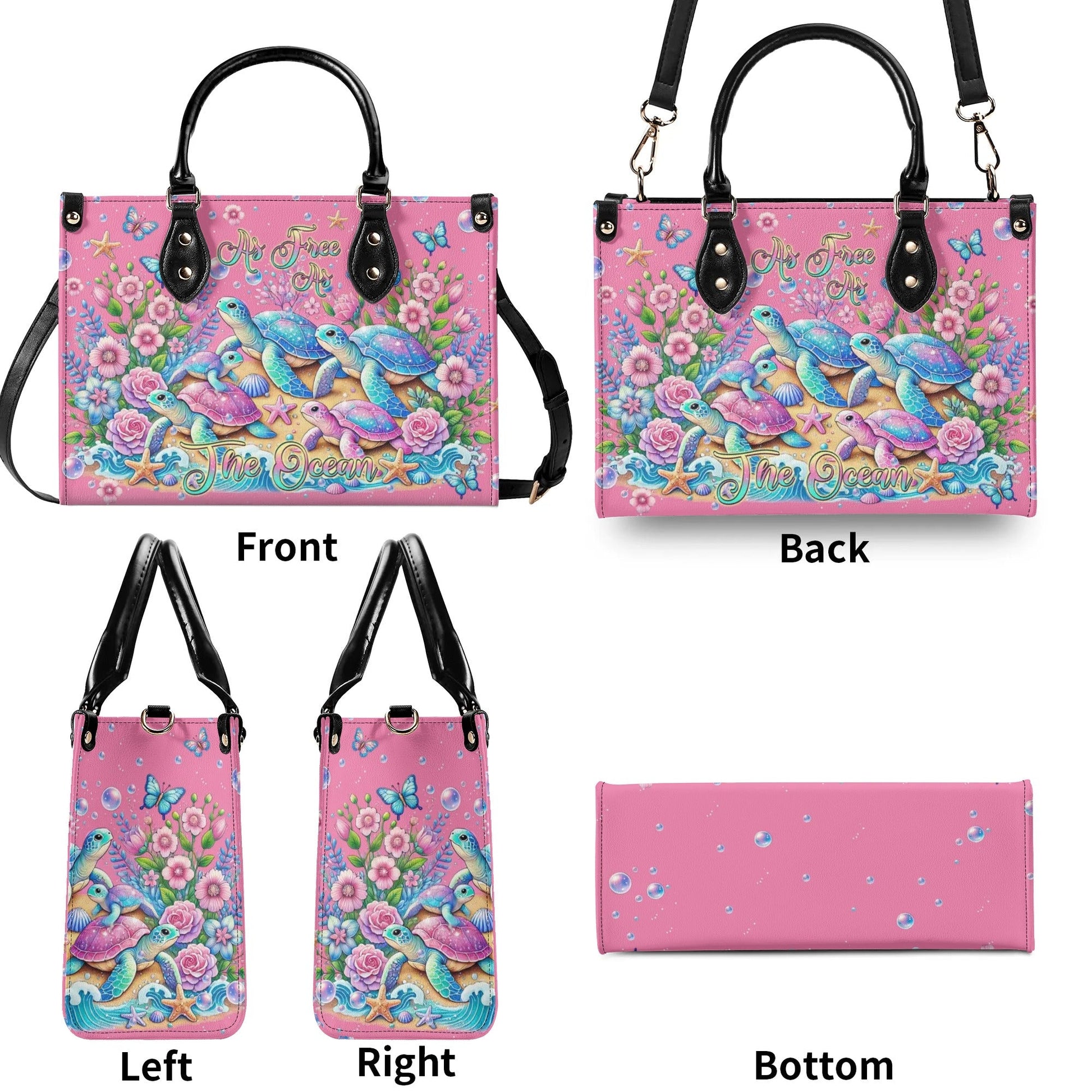 Bigcrowns AS FREE AS THE OCEAN TURTLE LEATHER HANDBAG TLPQ0907244