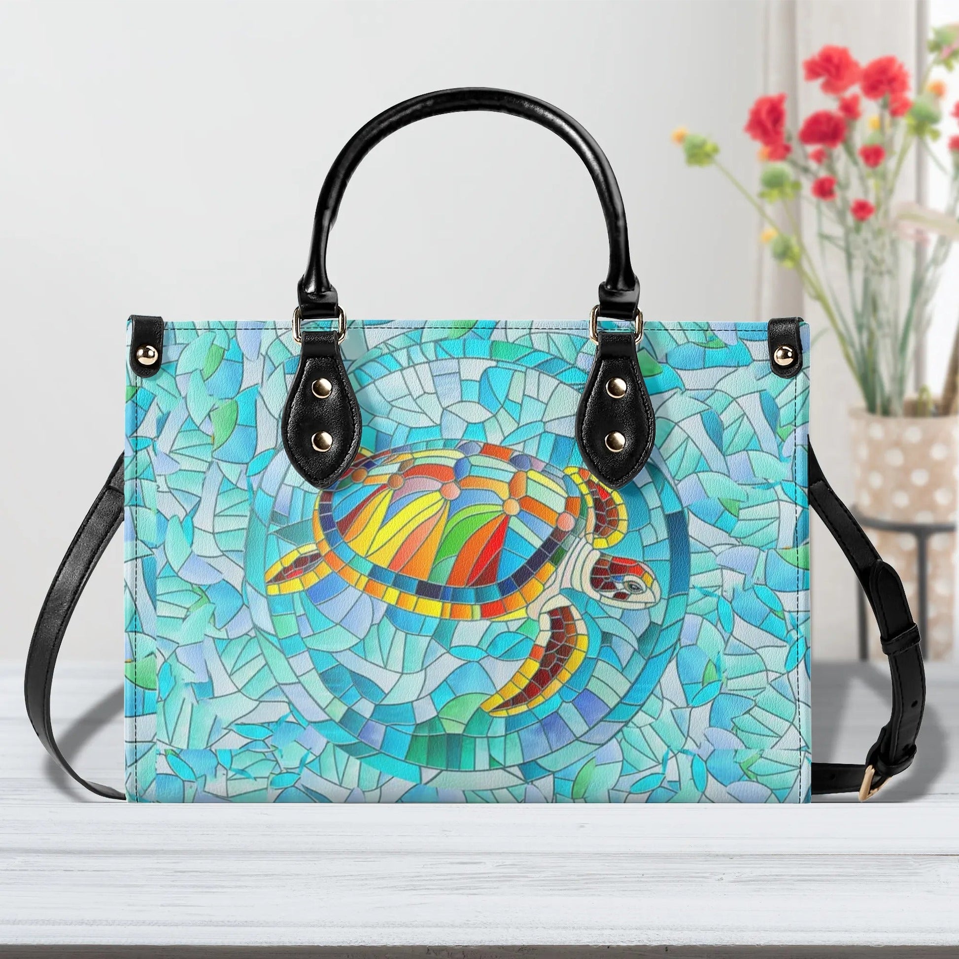 Bigcrowns STAINED GLASS TURTLE LEATHER HANDBAG N1607244