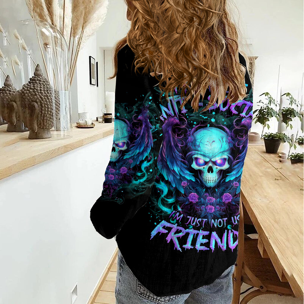 Angel Skull Women Casual Shirt I'm Not Anti-Social I'm Just Not User Friendly