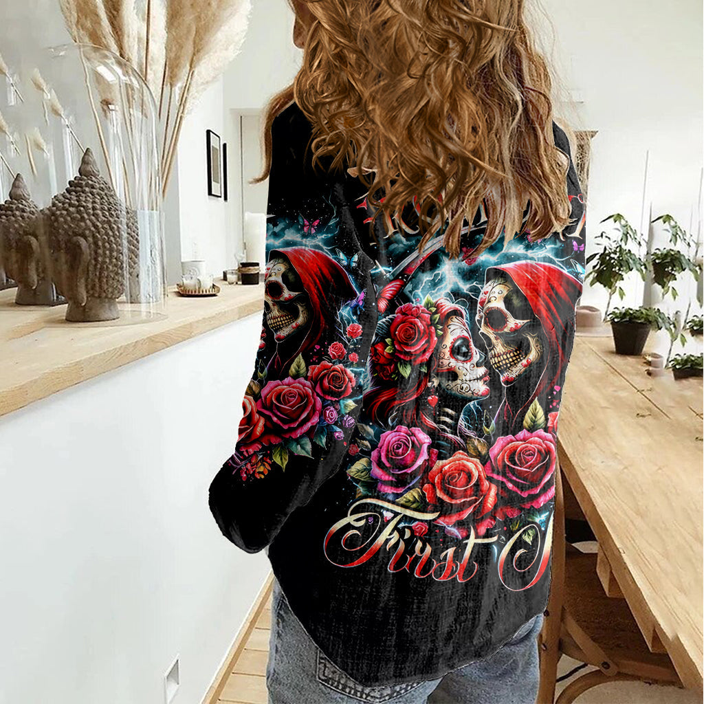 Couple Skull Women Casual Shirt From Our Firse Kiss