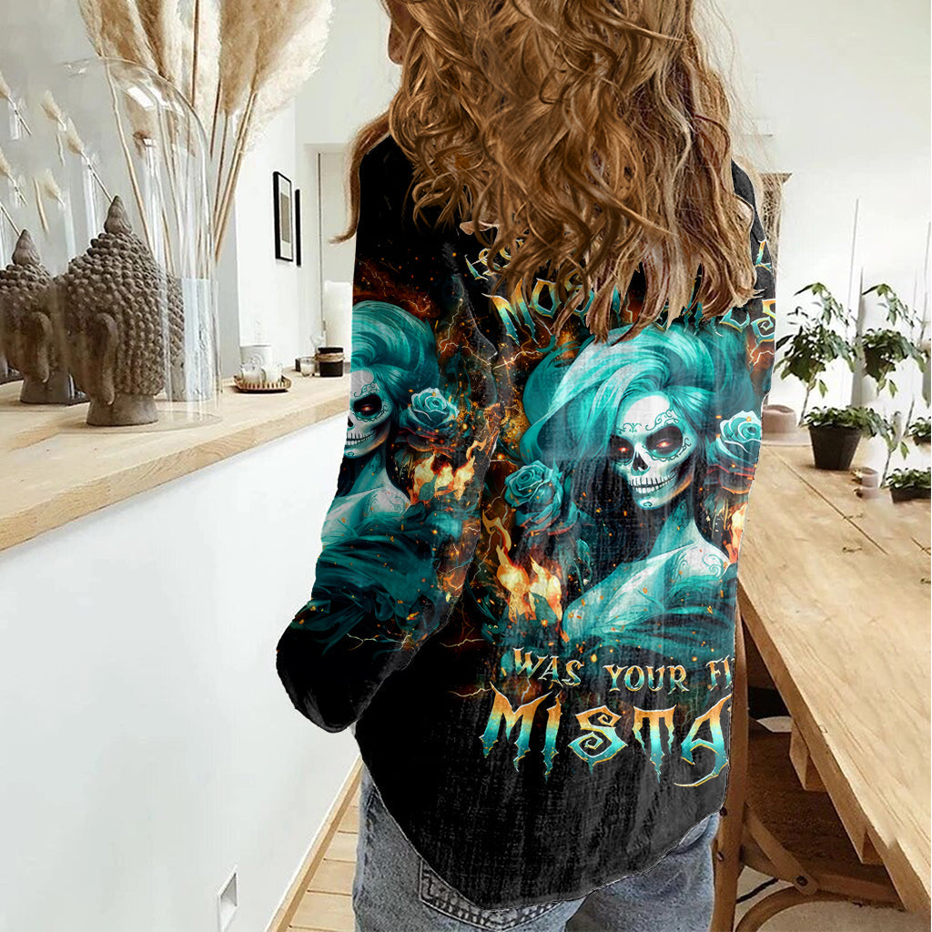 Flame Girl Skull Women Casual Shirt Assuming I Was Like Most Girls Was Your First Mistake