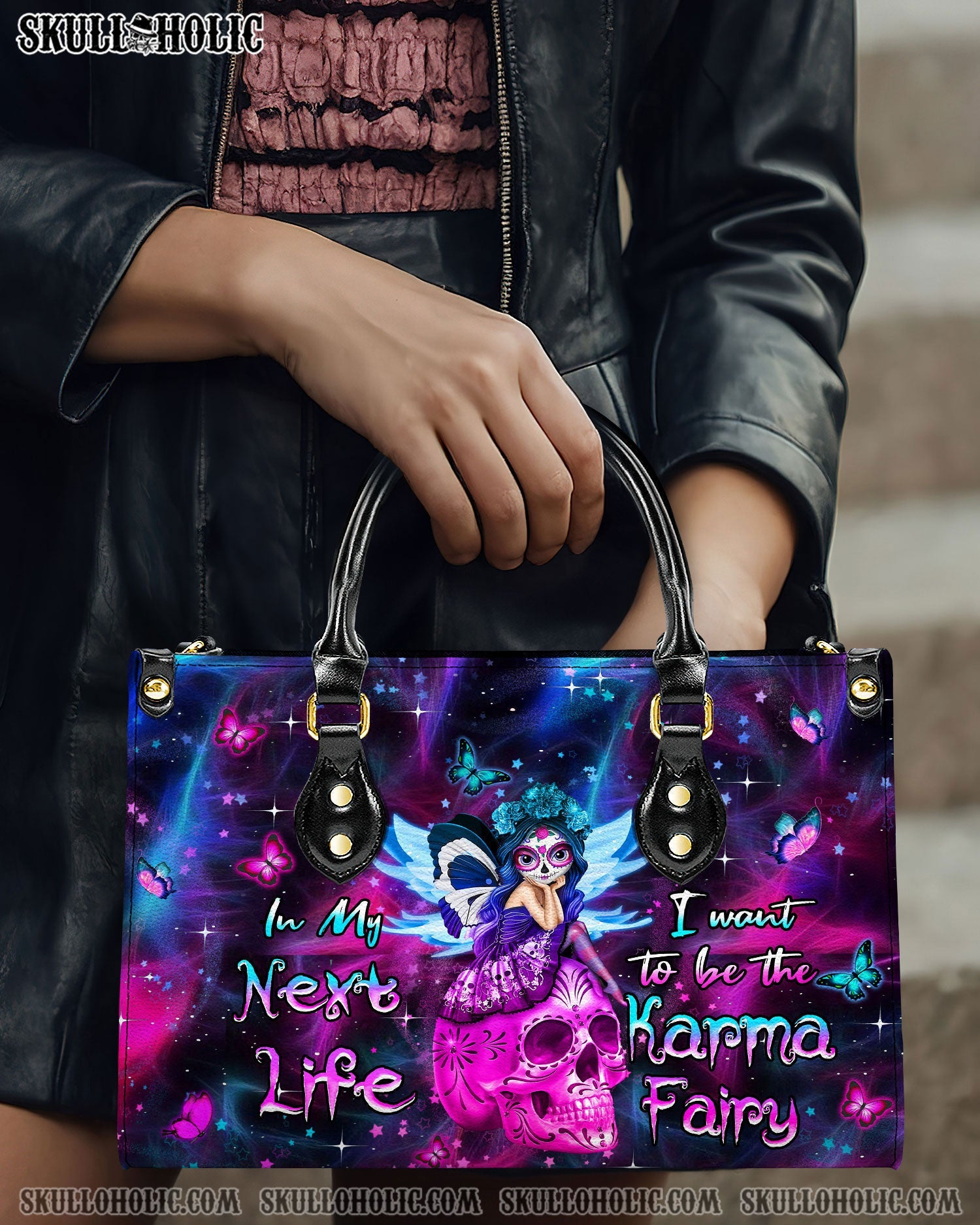 KARMA FAIRY SUGAR SKULL LEATHER HANDBAG - YHHN2203243