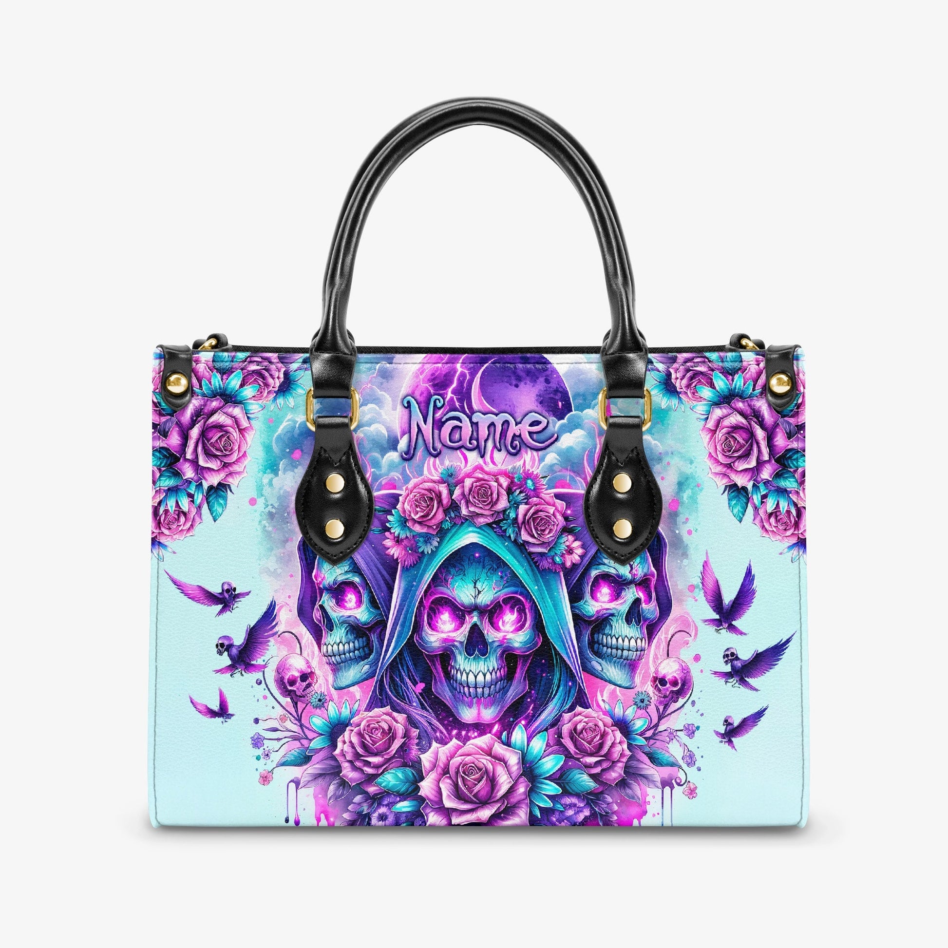 THREE SKULL REAPER ROSES LEATHER HANDBAG - TLPQ2503242