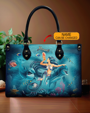 Mermaid And Dolphin Leather Handbag