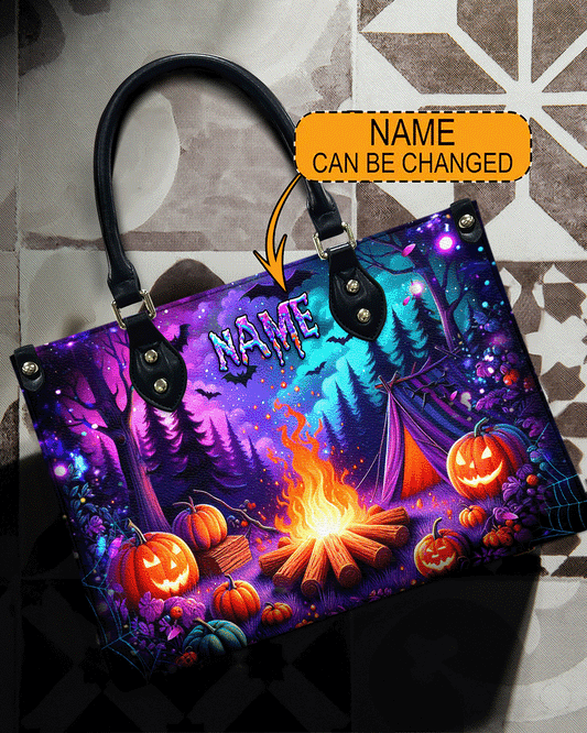 Glowing Campfire Halloween Leather Handbag