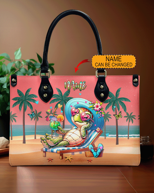 Beach Turtle Leather Handbag