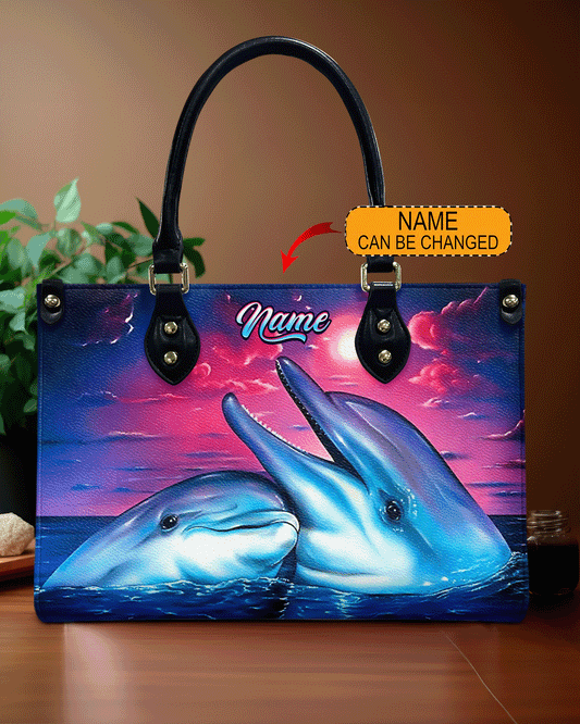 Dolphin Love Beach Leather Handbag