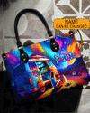 Camping At Night With Campfire Leather Handbag