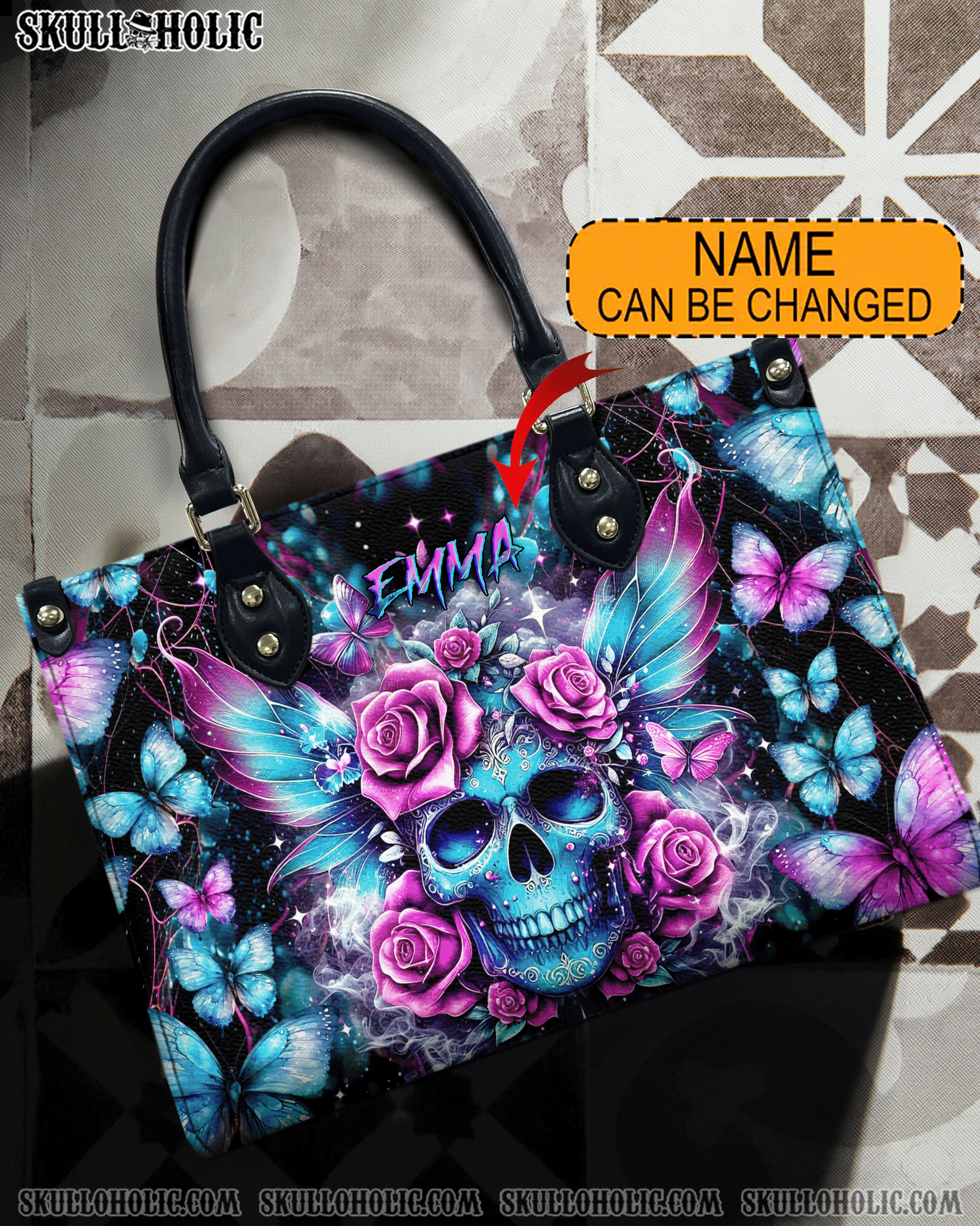SKULL ROSES LEATHER HANDBAG - YHDU1406243