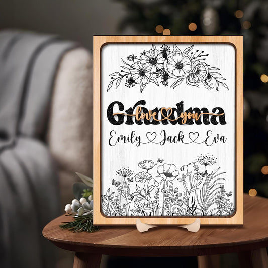 Custom Family Name Sign, Personalized Gift for Mom & Grandma, Wooden Farmhouse Decor, Mama’s Flower Garden, Rustic Wooden Decor