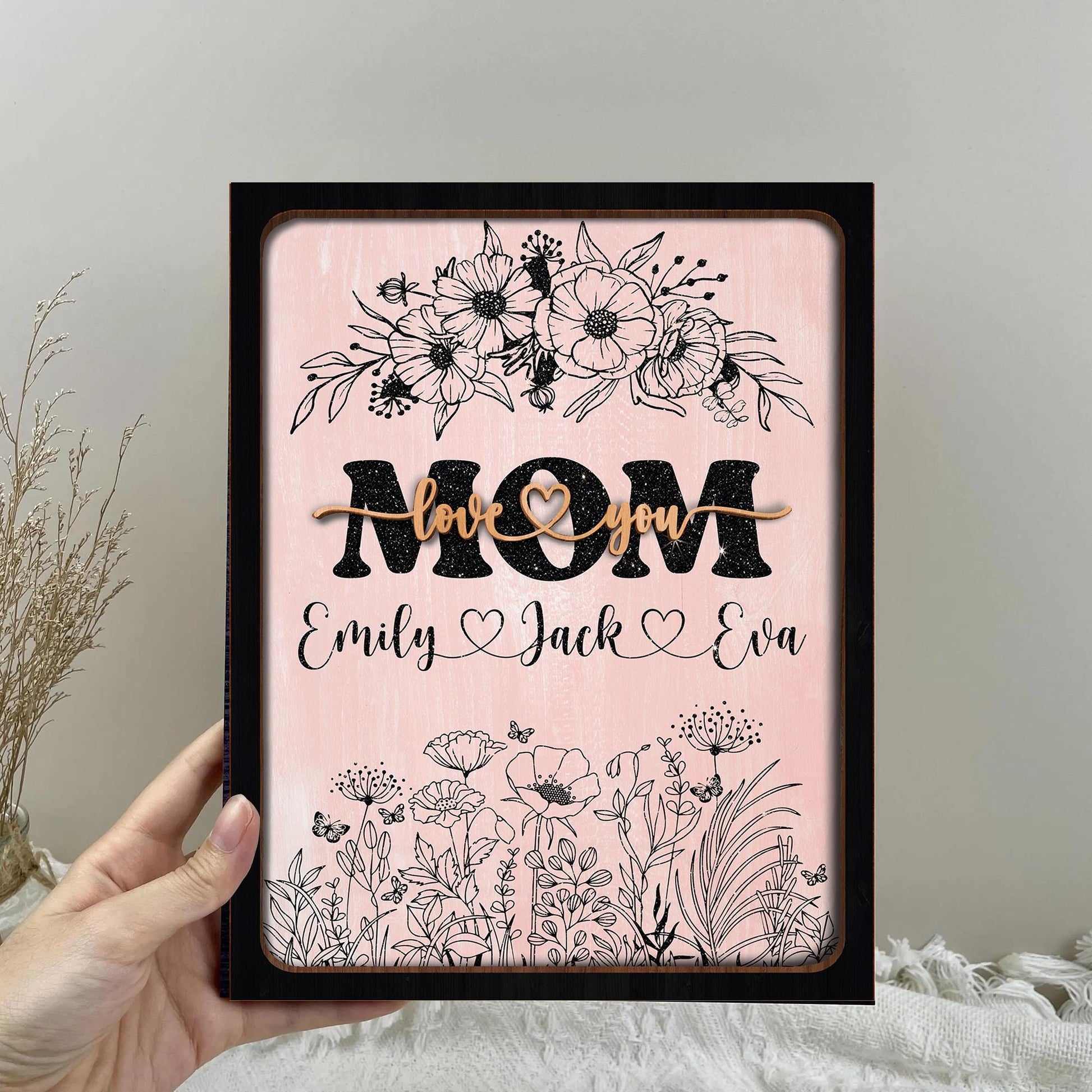 Custom Family Name Sign, Personalized Gift for Mom & Grandma, Wooden Farmhouse Decor, Mama’s Flower Garden, Rustic Wooden Decor