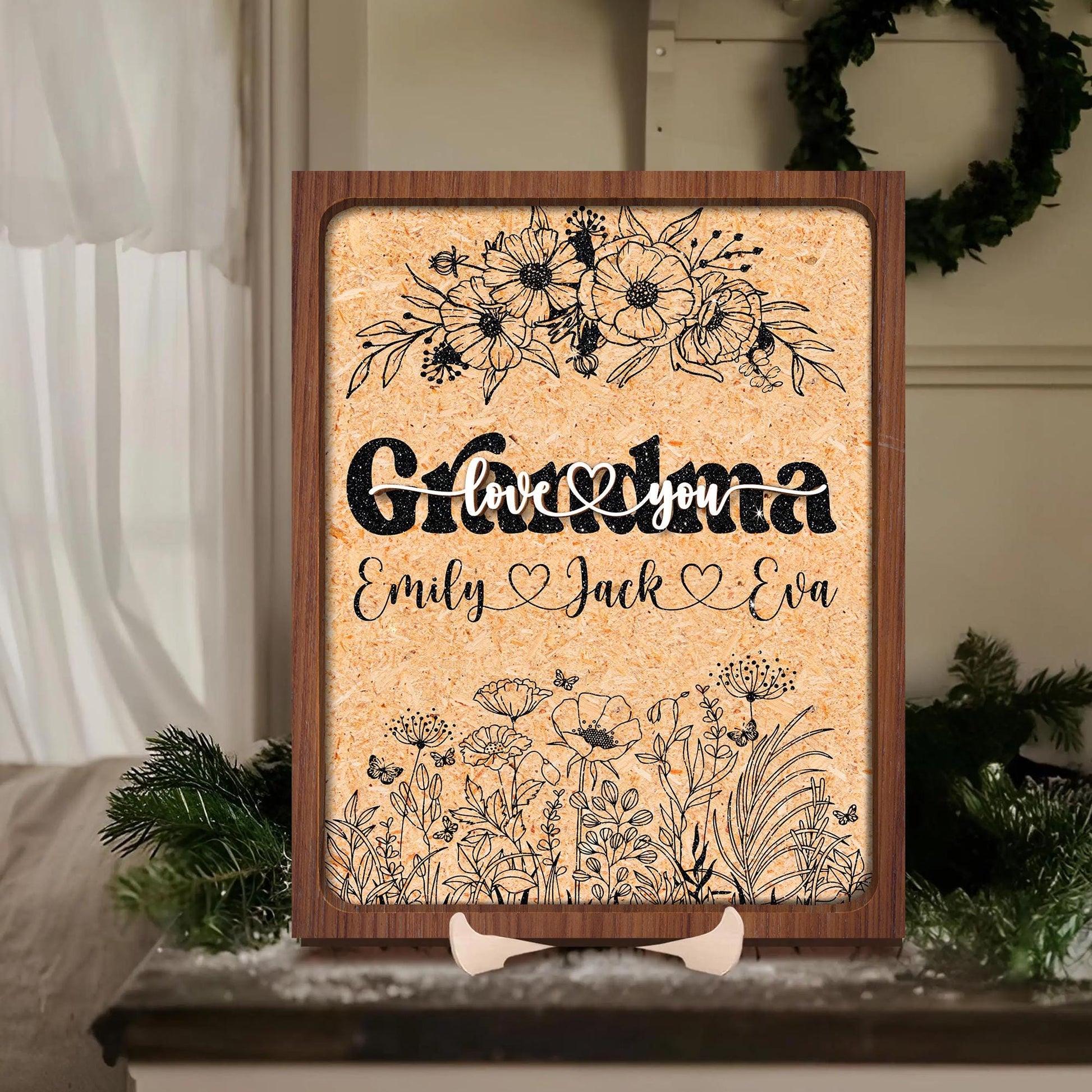 Custom Family Name Sign, Personalized Gift for Mom & Grandma, Wooden Farmhouse Decor, Mama’s Flower Garden, Rustic Wooden Decor