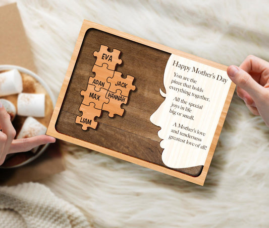 Personalized Family Puzzle Piece Sign, You are the Piece that Holds Us Together, Custom Kids Names Wood Sign Gift for Mom, Mother's Day