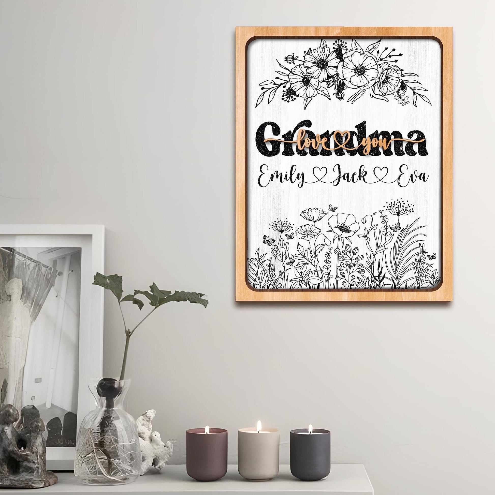 Custom Family Name Sign, Personalized Gift for Mom & Grandma, Wooden Farmhouse Decor, Mama’s Flower Garden, Rustic Wooden Decor