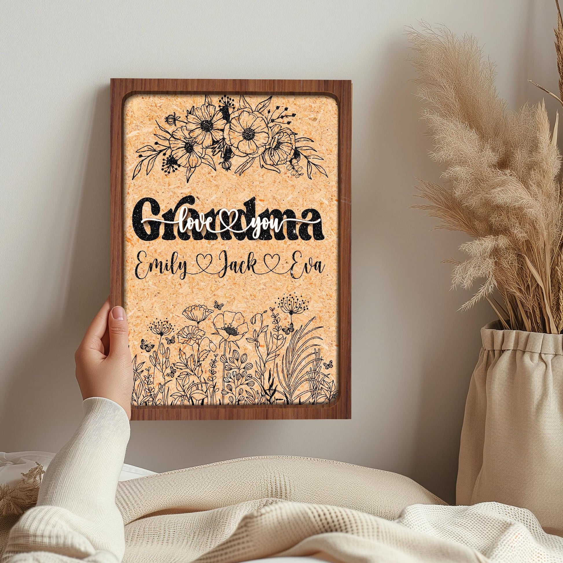 Custom Family Name Sign, Personalized Gift for Mom & Grandma, Wooden Farmhouse Decor, Mama’s Flower Garden, Rustic Wooden Decor