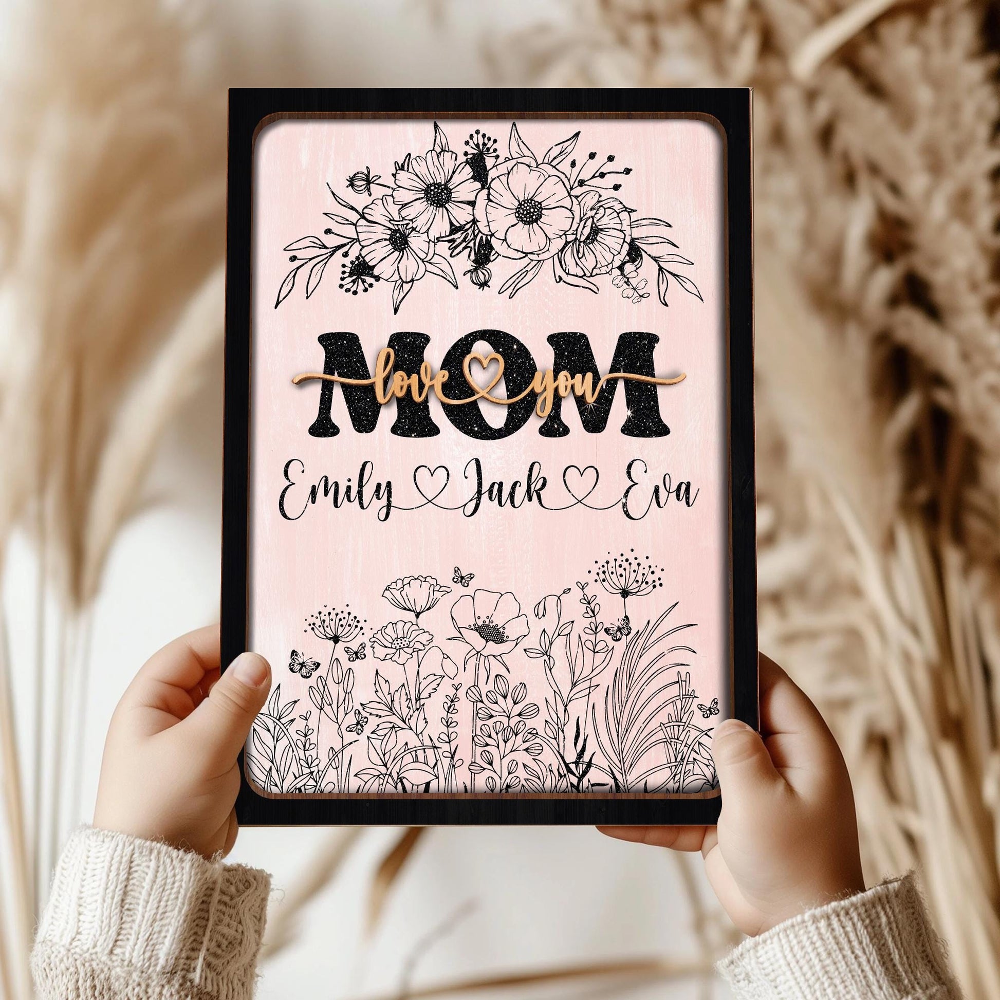 Custom Family Name Sign, Personalized Gift for Mom & Grandma, Wooden Farmhouse Decor, Mama’s Flower Garden, Rustic Wooden Decor