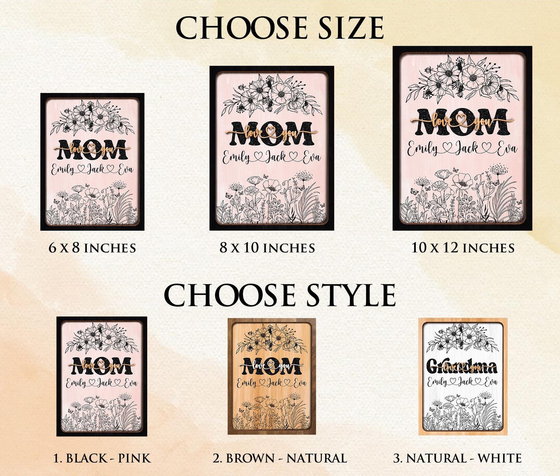 Custom Family Name Sign, Personalized Gift for Mom & Grandma, Wooden Farmhouse Decor, Mama’s Flower Garden, Rustic Wooden Decor