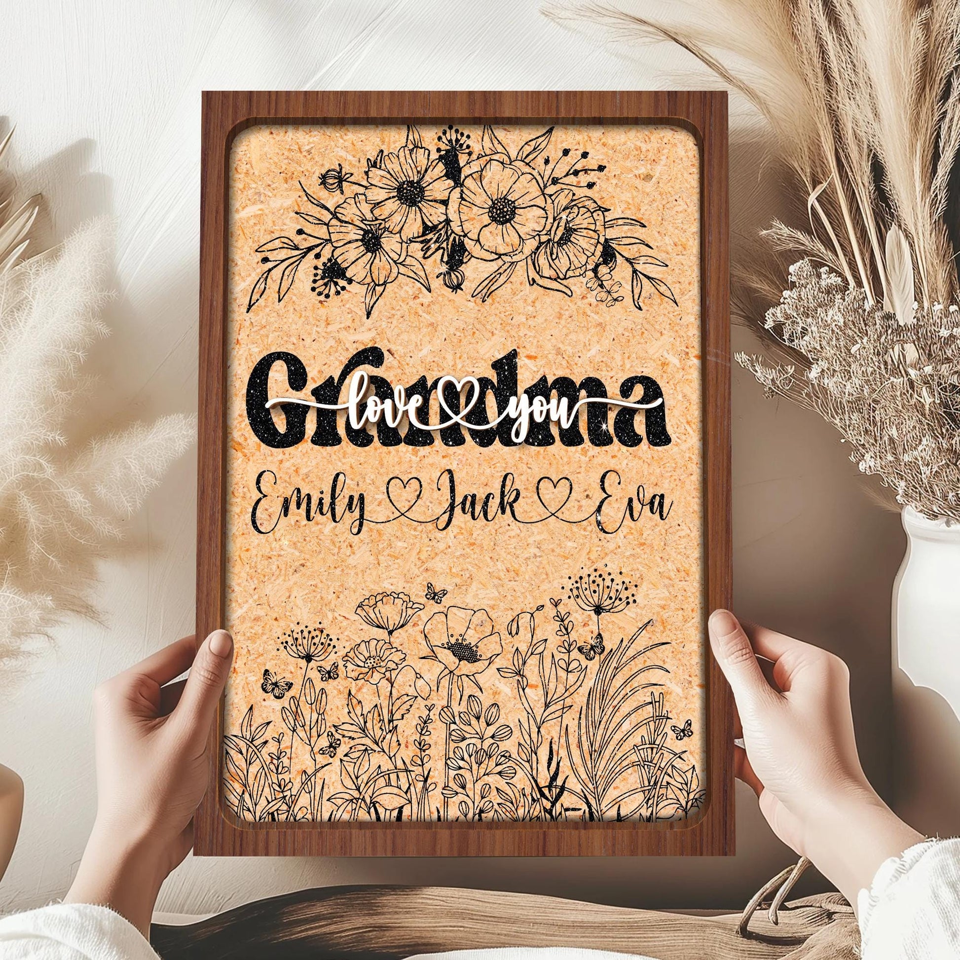 Custom Family Name Sign, Personalized Gift for Mom & Grandma, Wooden Farmhouse Decor, Mama’s Flower Garden, Rustic Wooden Decor