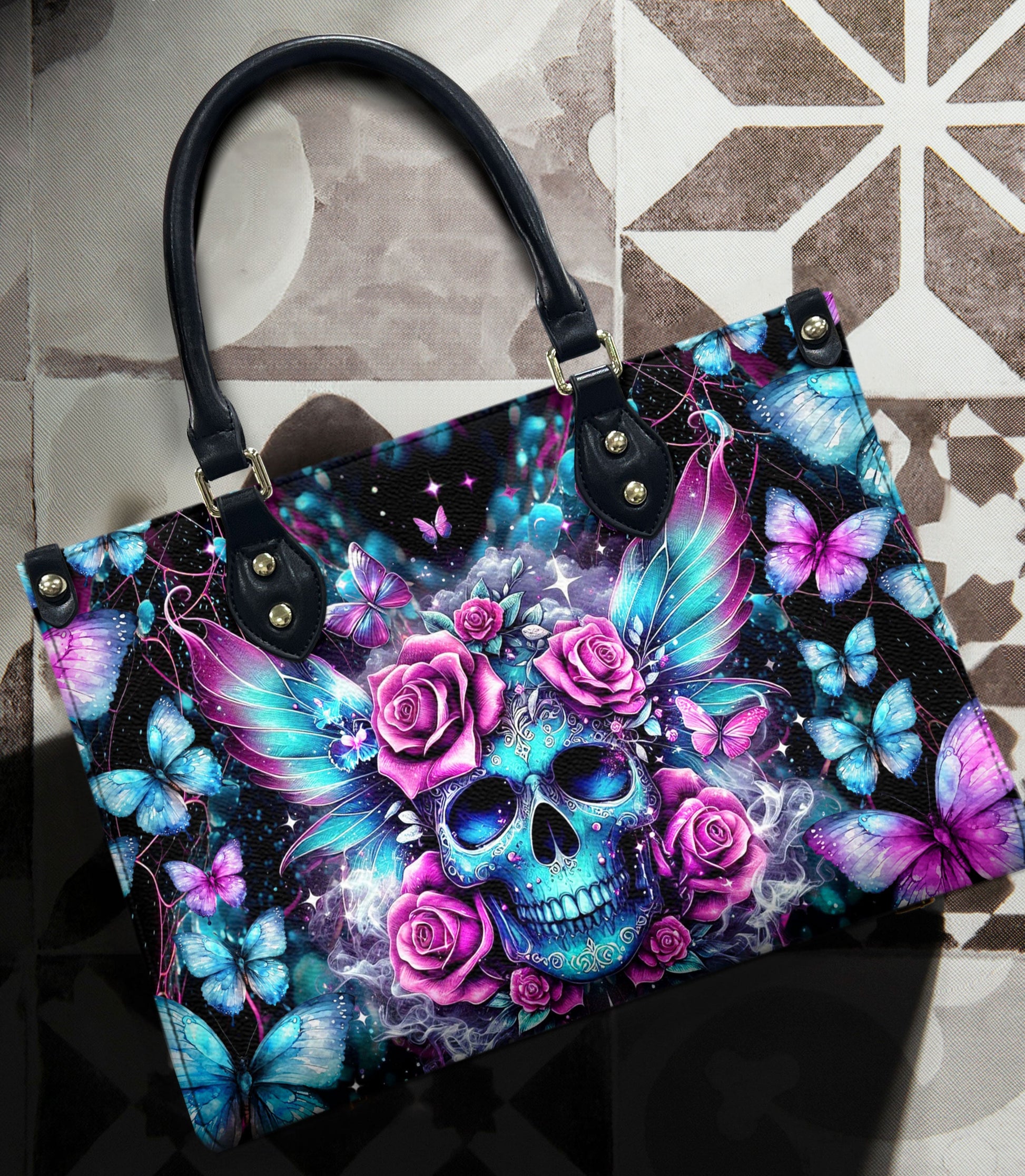 SKULL ROSES LEATHER HANDBAG - YHDU1406243